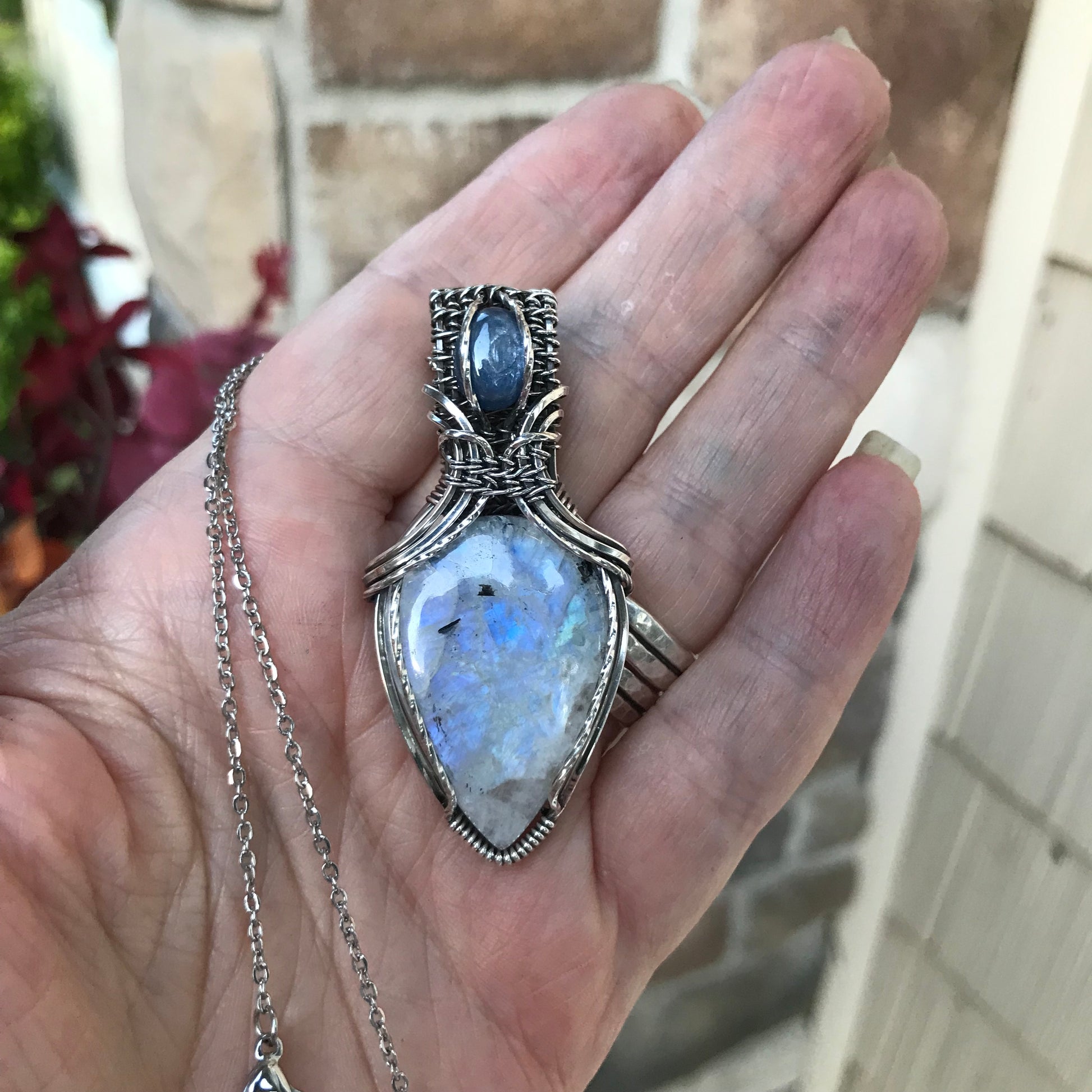 Moonstone & Kyanite Silver Pendant