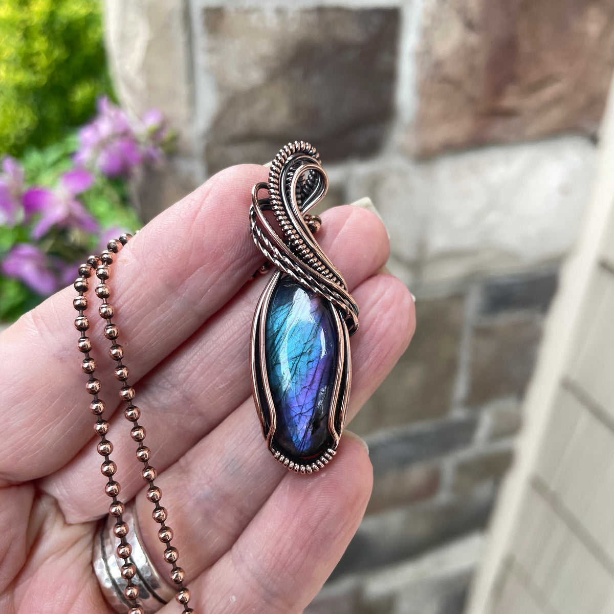 Blue Purple Labradorite Copper Pendant