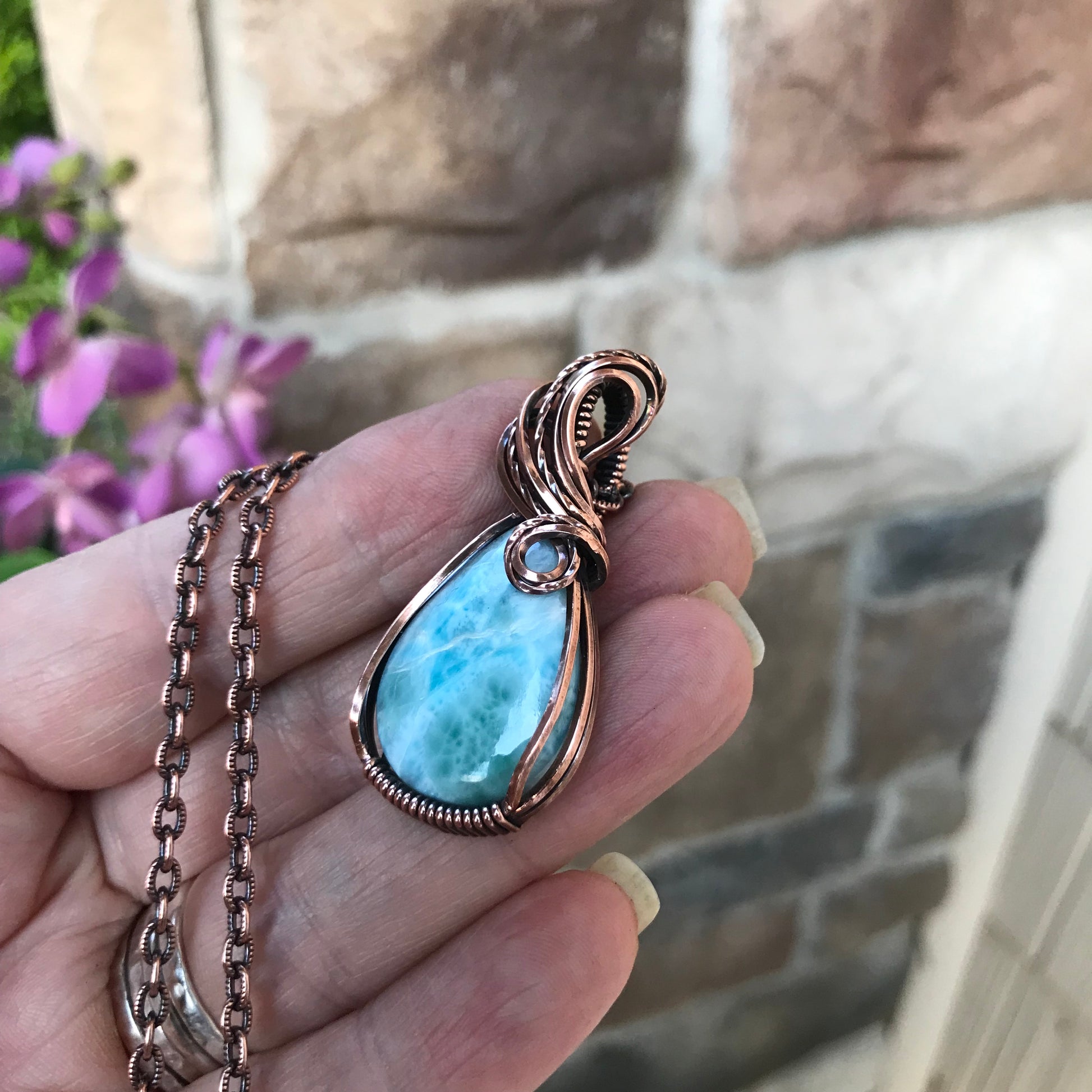 Larimar Small Teardrop Copper Pendant