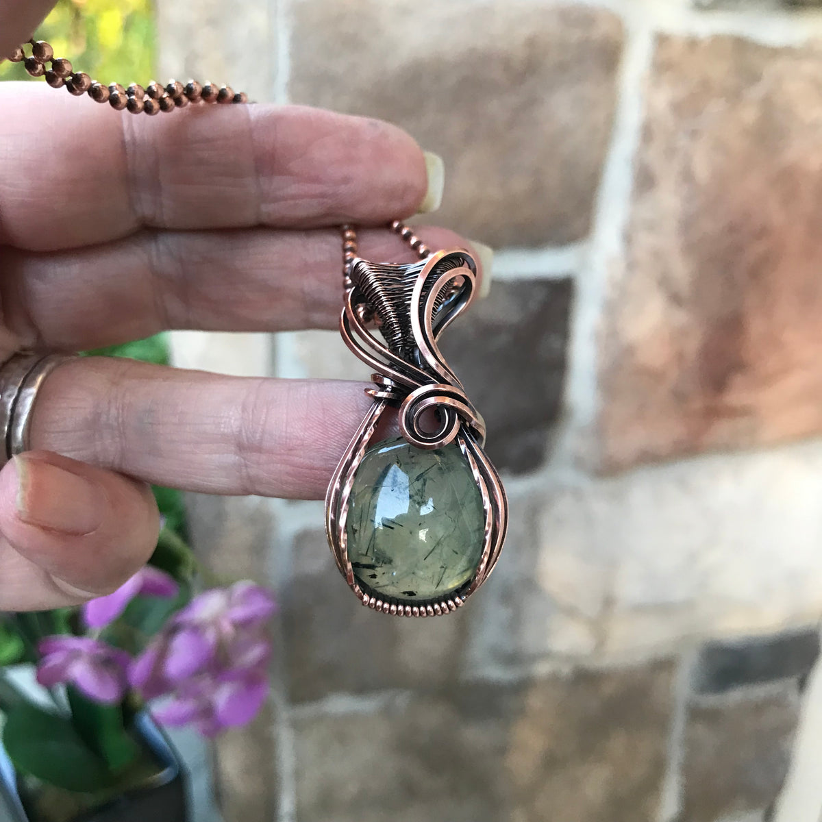Prehnite Small Copper Pendant