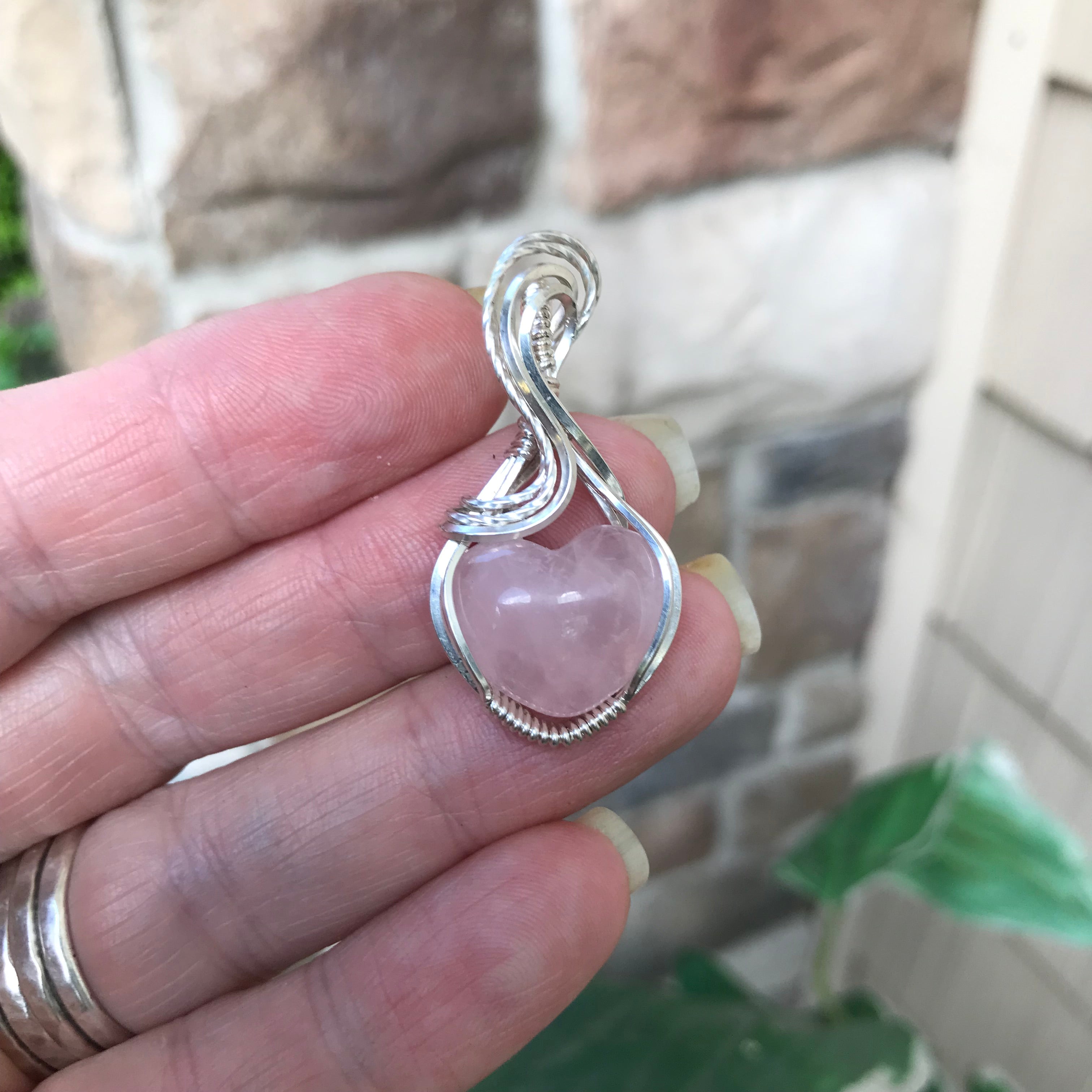 Rose Quartz Mini Heart Shaped Silver Necklace