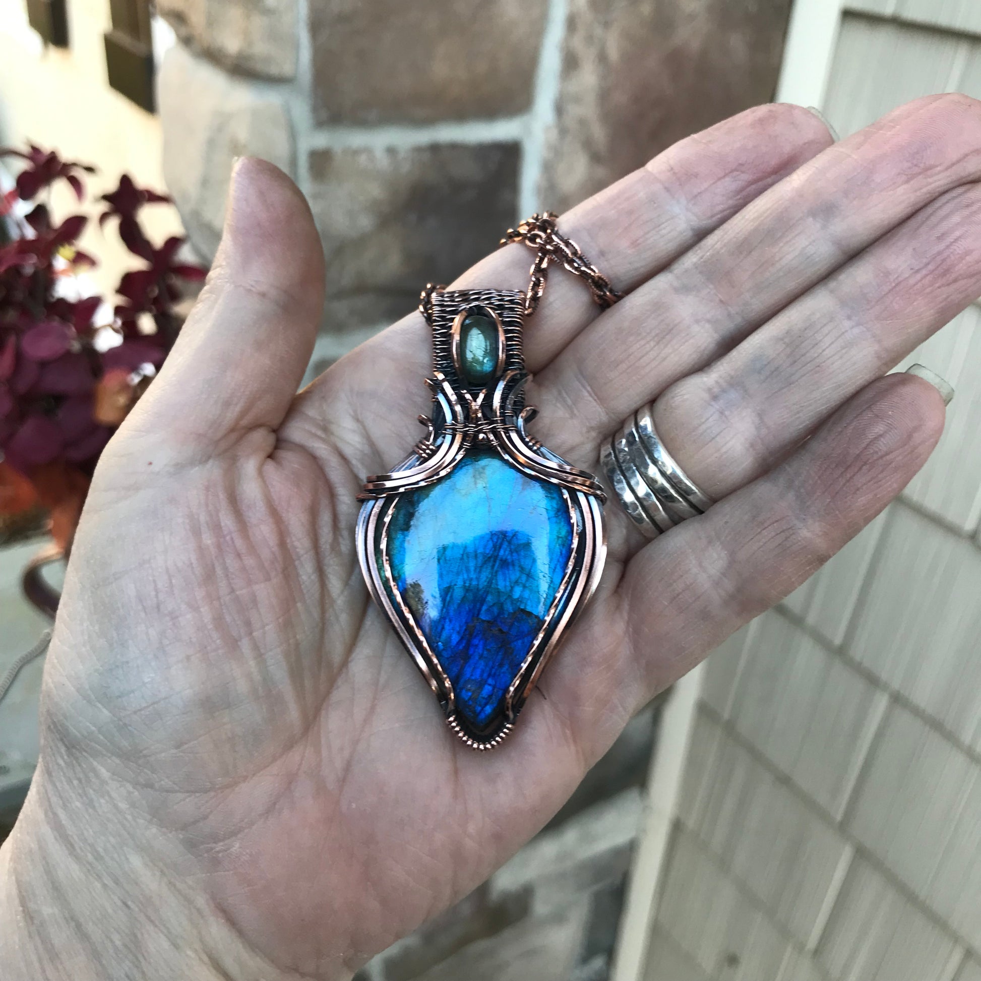 RESERVED - Blue Labradorite Copper Pendant with Weaving