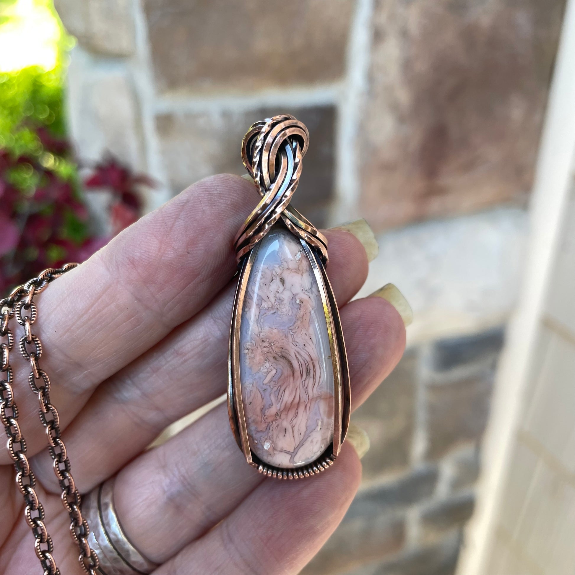 Cotton Candy Slender Teardrop Copper Necklace
