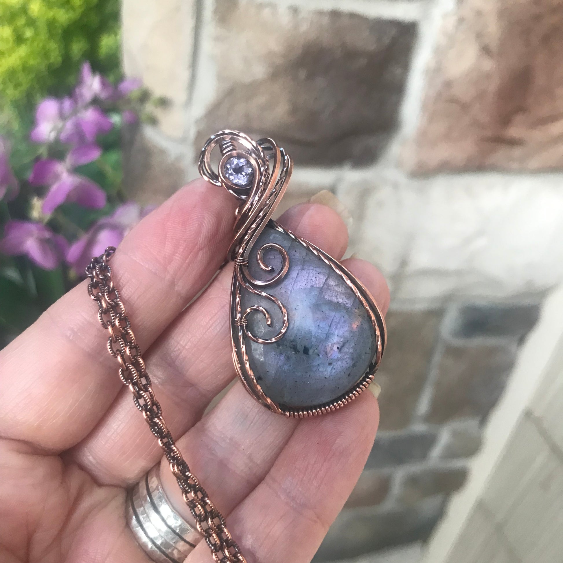 Purple Lavender Labradorite Copper Pendant