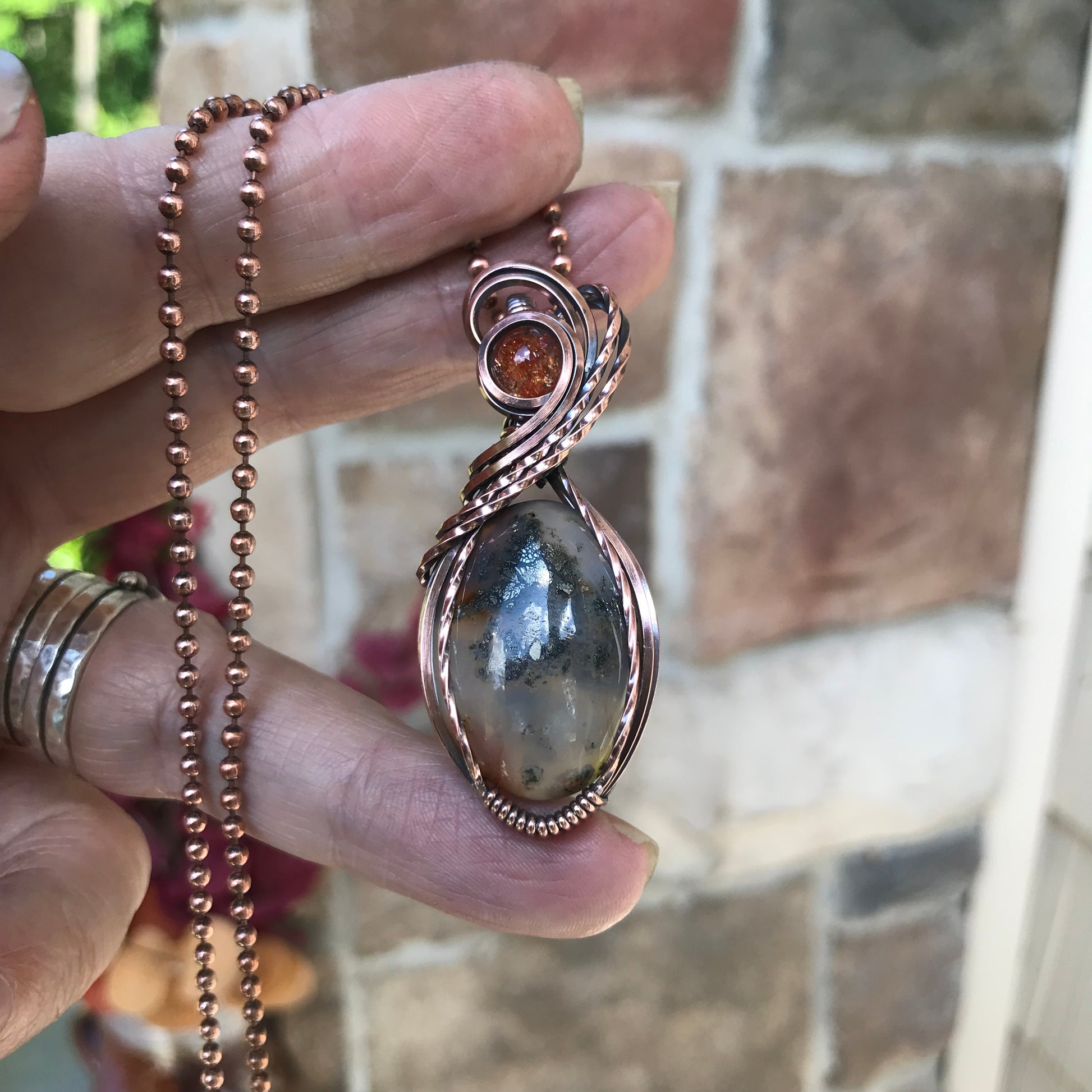 Graveyard Point Plume Agate Copper Necklace