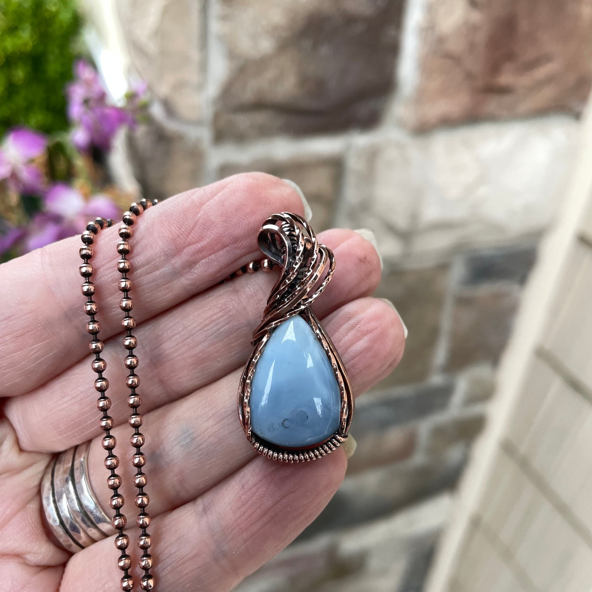 Blue Opal Teardrop Small Copper Necklace