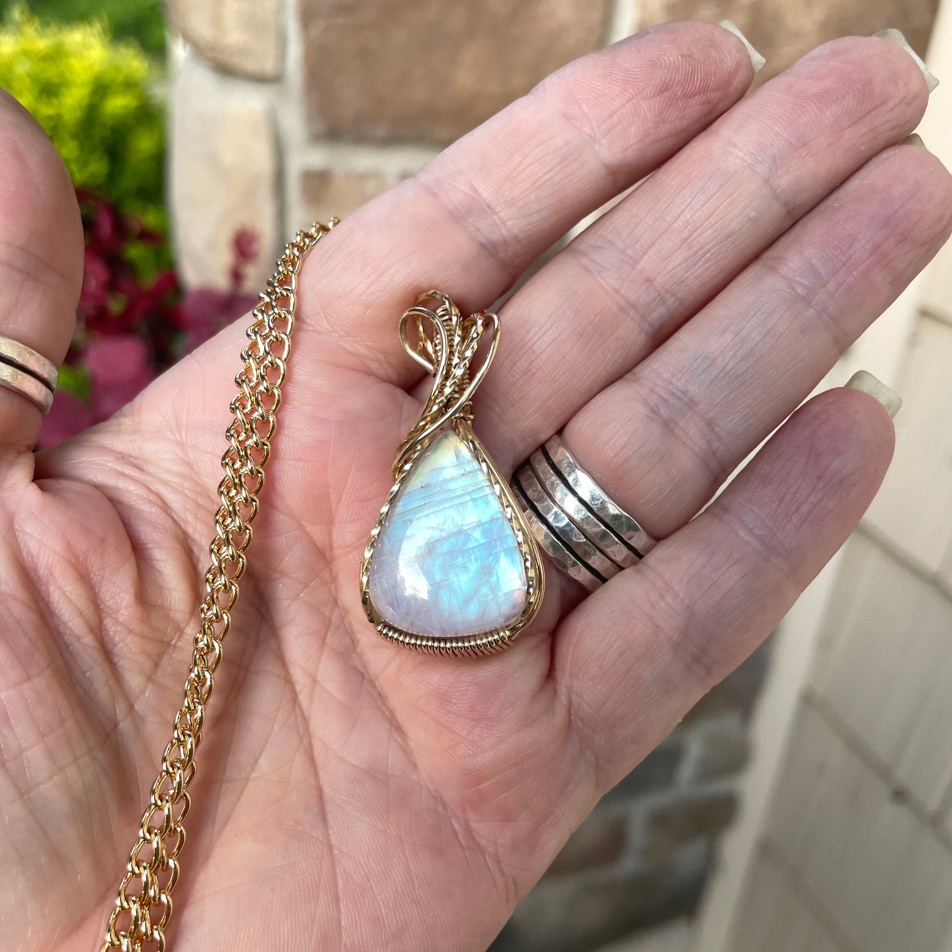 Moonstone Teardrop Brass Pendant
