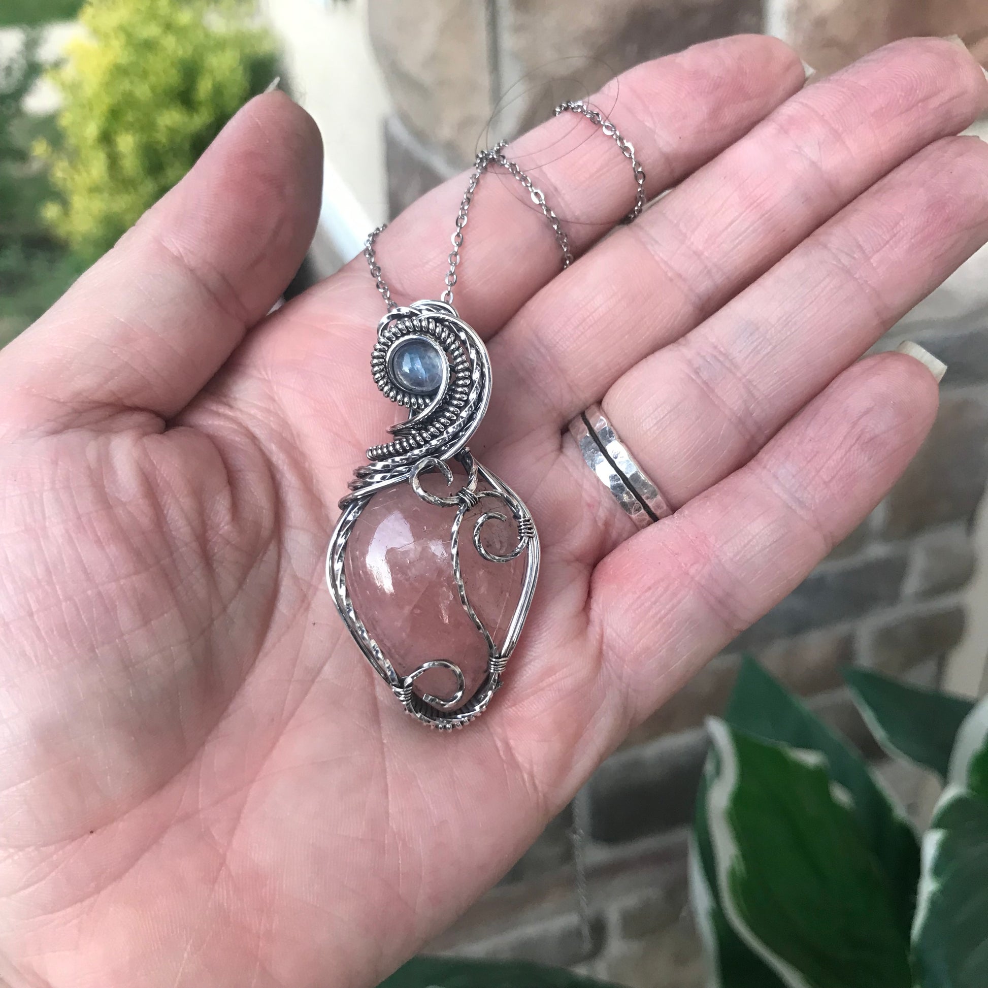 Morganite & Moonstone Silver Pendant