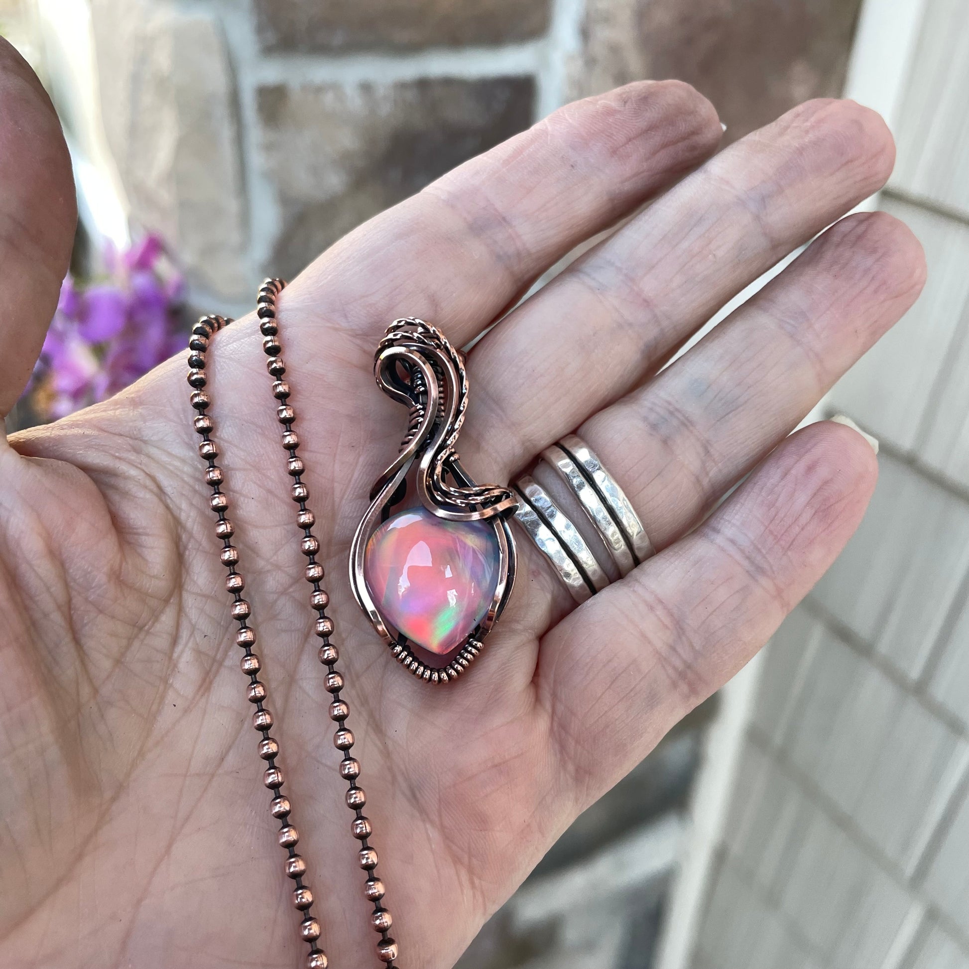 Aurora Opal Small Rainbow Copper Necklace