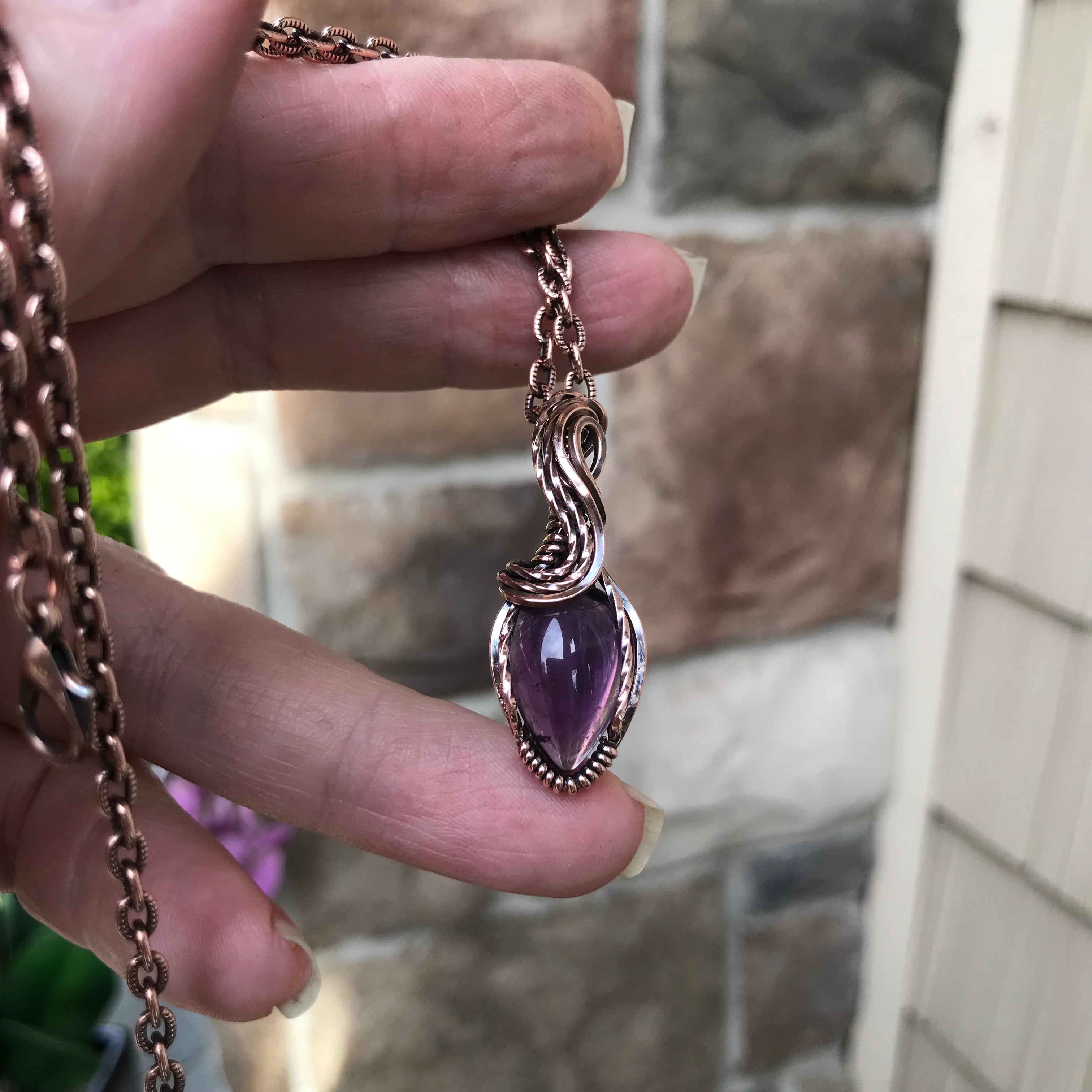 Amethyst Small Teardrop Copper Pendant