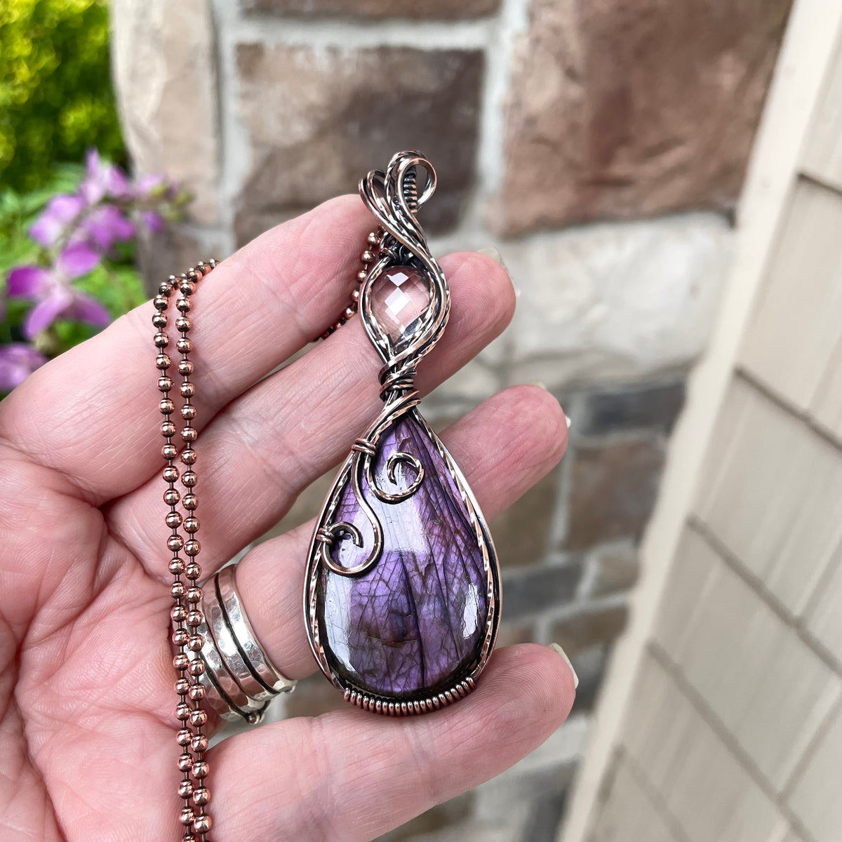 Purple Labradorite & Pink Amethyst Copper Necklace