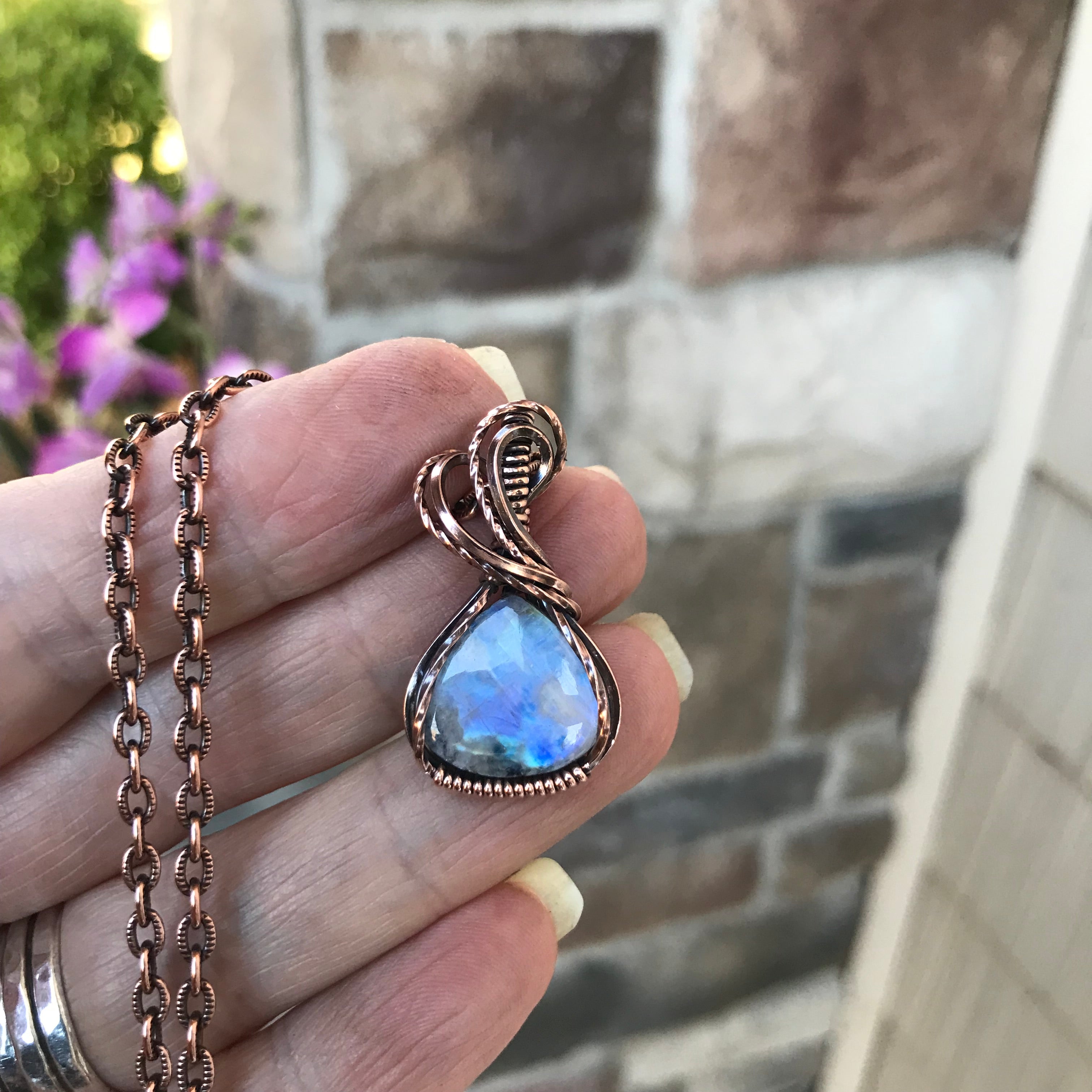 Moonstone Small Teardrop Copper Pendant