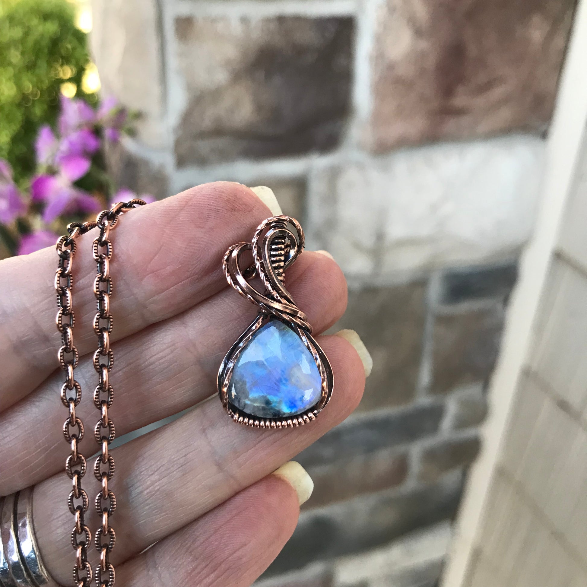 Moonstone Small Teardrop Copper Pendant