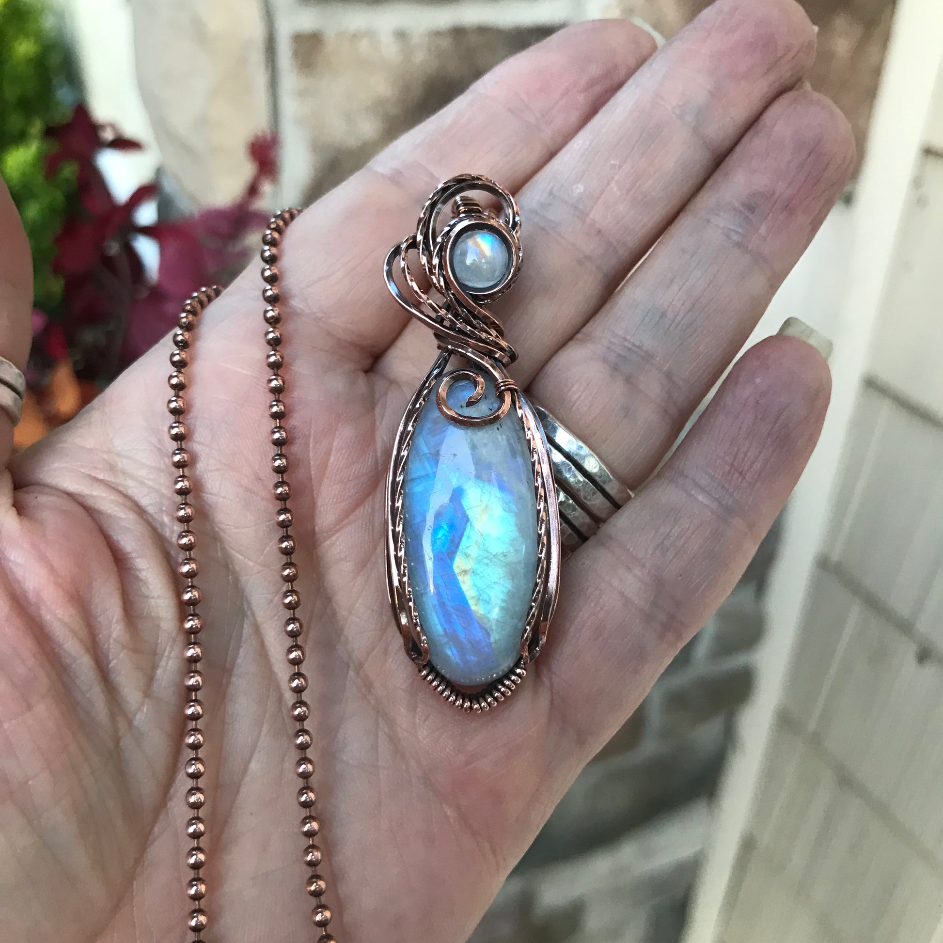 Moonstone with Moonstone Swirly Copper Pendant
