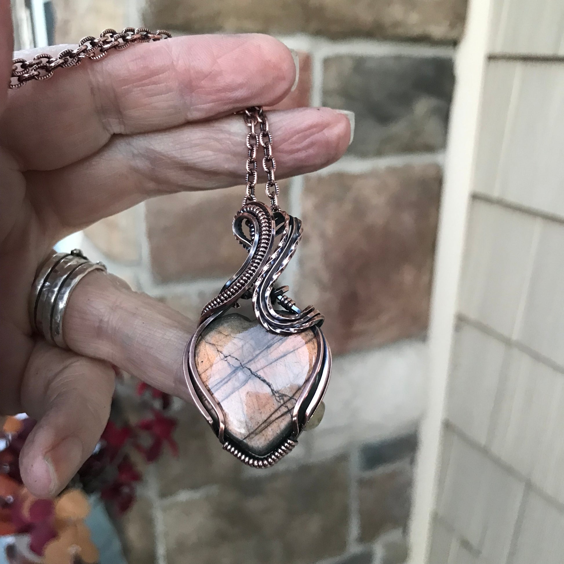 Golden Amber Labradorite Heart Copper Necklace