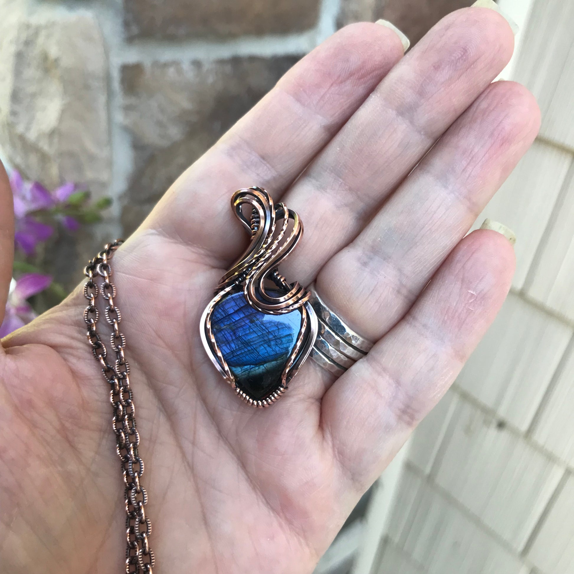 Indigo Purple Labradorite Copper Pendant