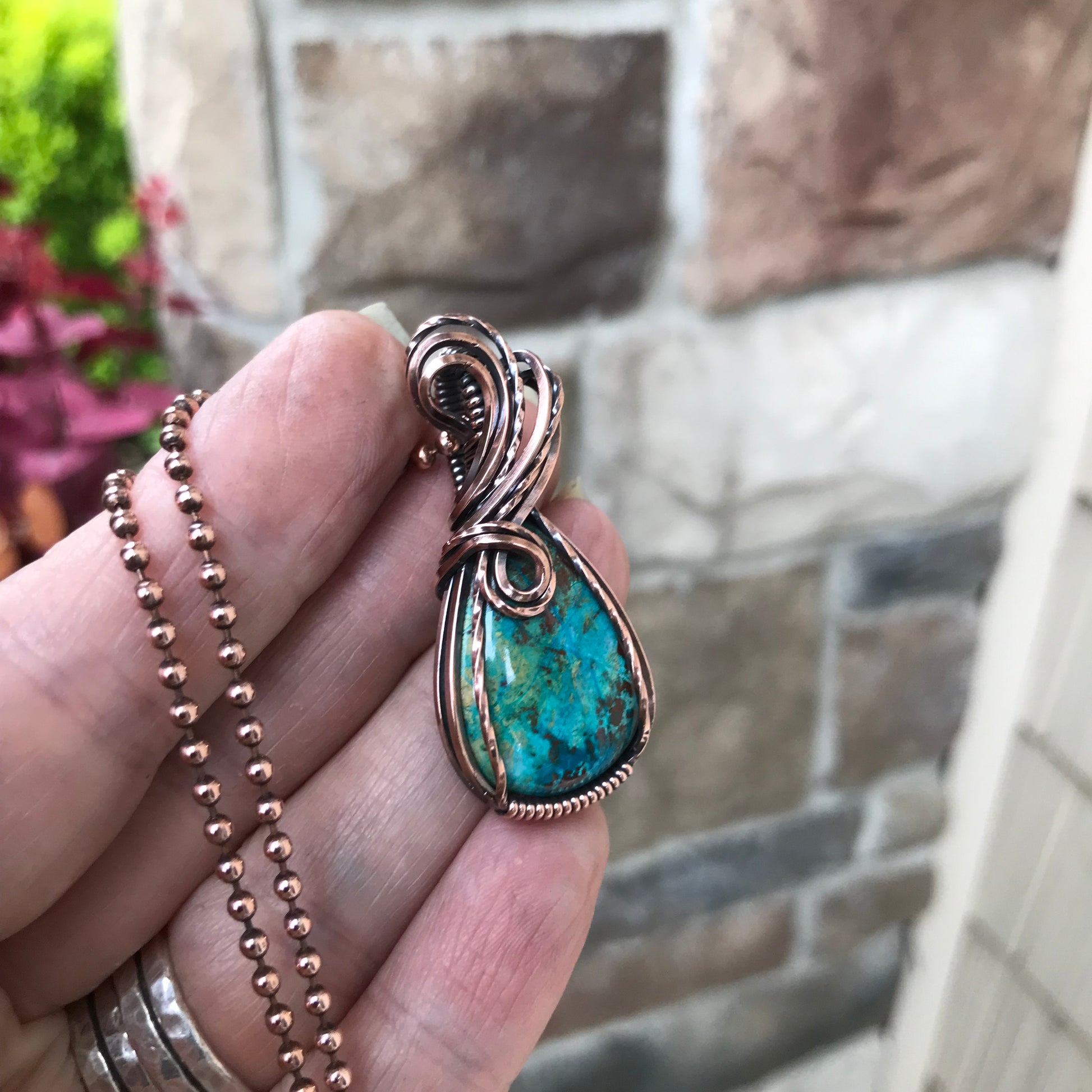 Chrysocolla Teardrop Copper Pendant