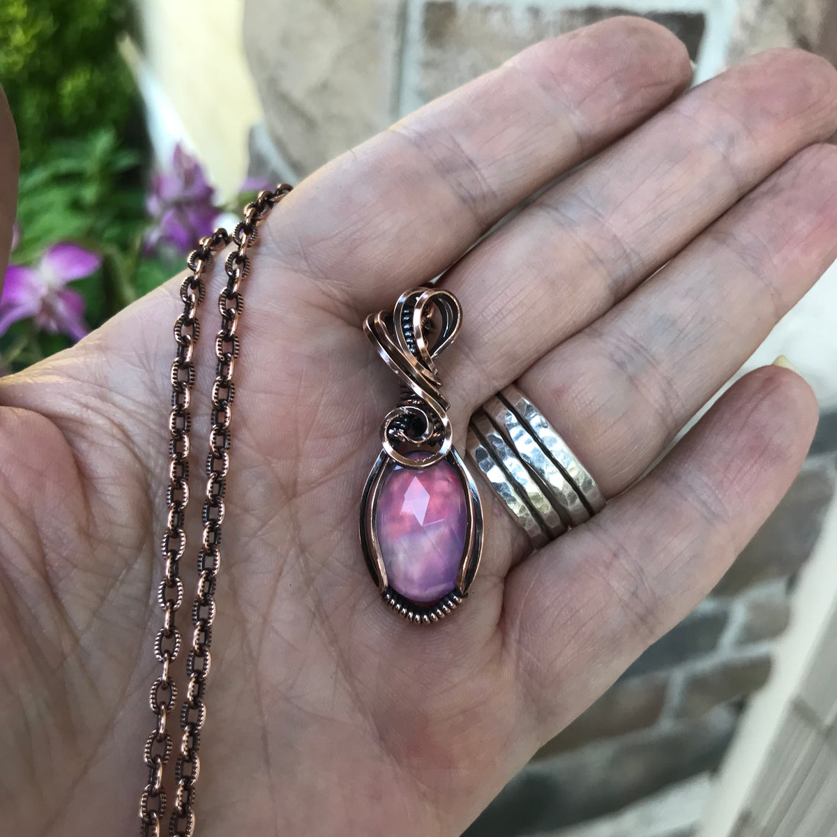 Aurora Opal Oval Copper Pendant