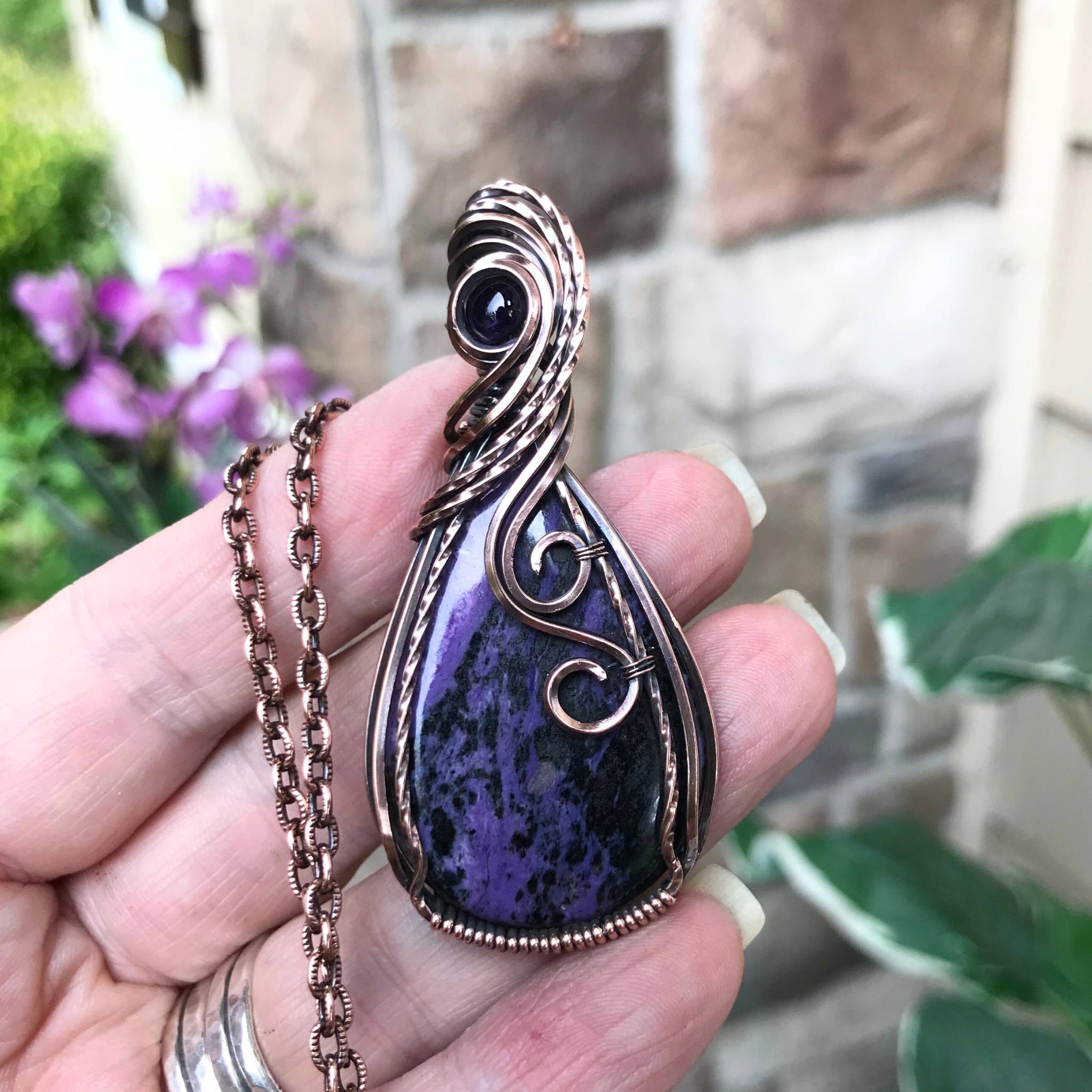 Charoite & Amethyst Copper Pendant