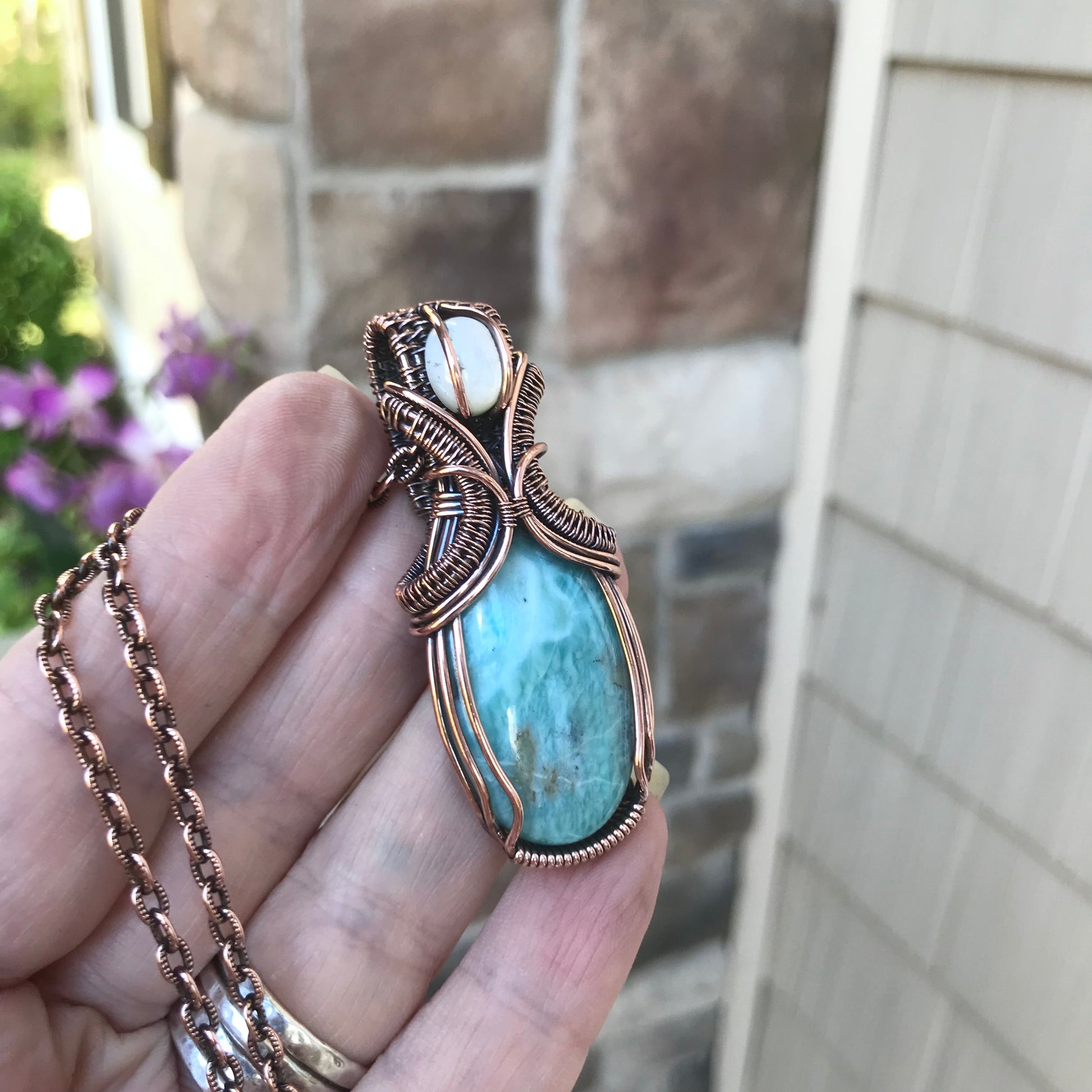 Larimar & Mother of Pearl Copper Pendant