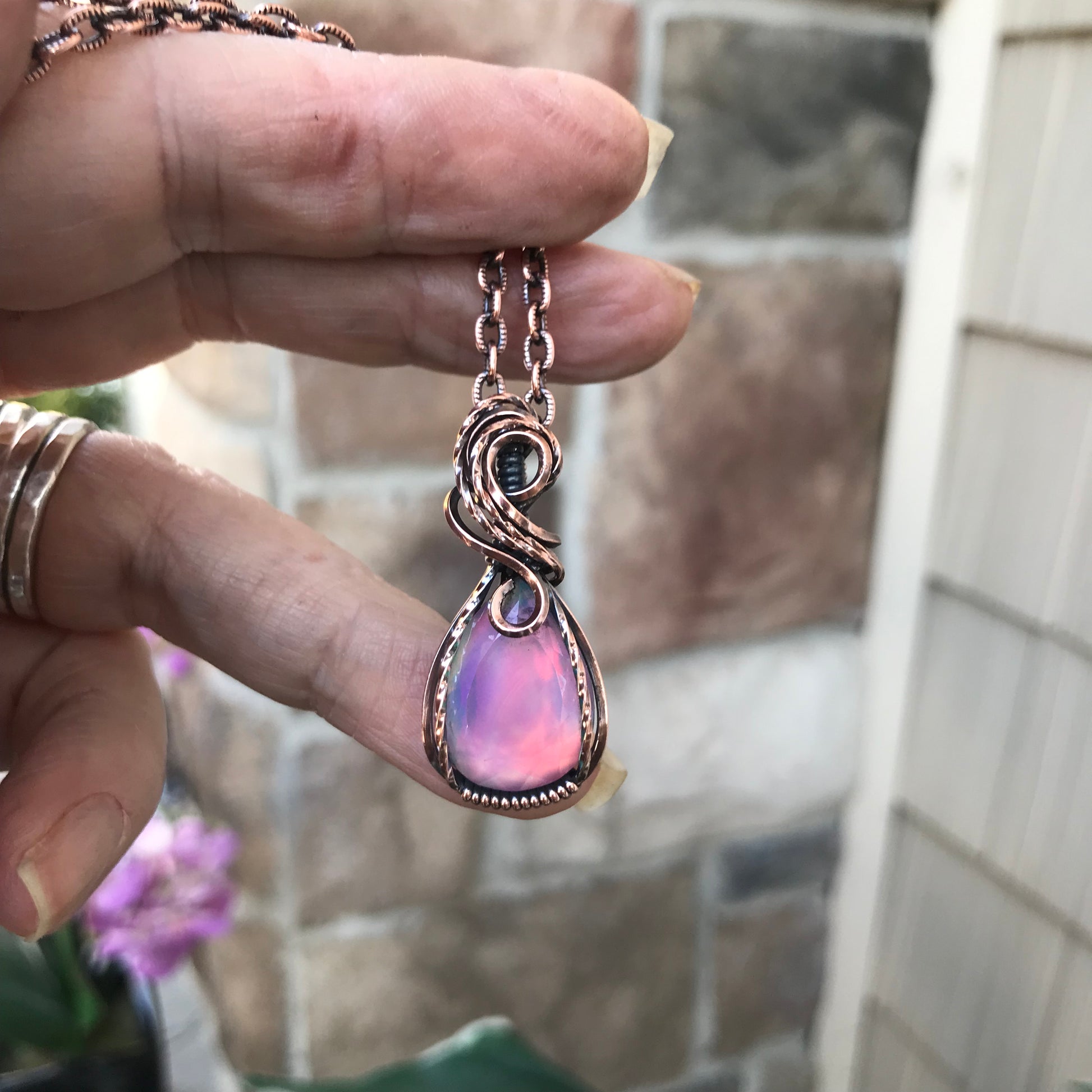 Aurora Opal Rainbow Pastel Copper Necklace