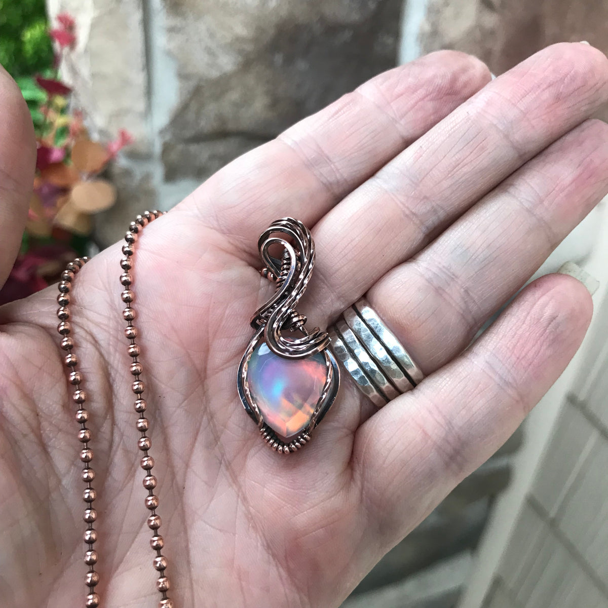 Aurora Opal Pastel Copper Pendant