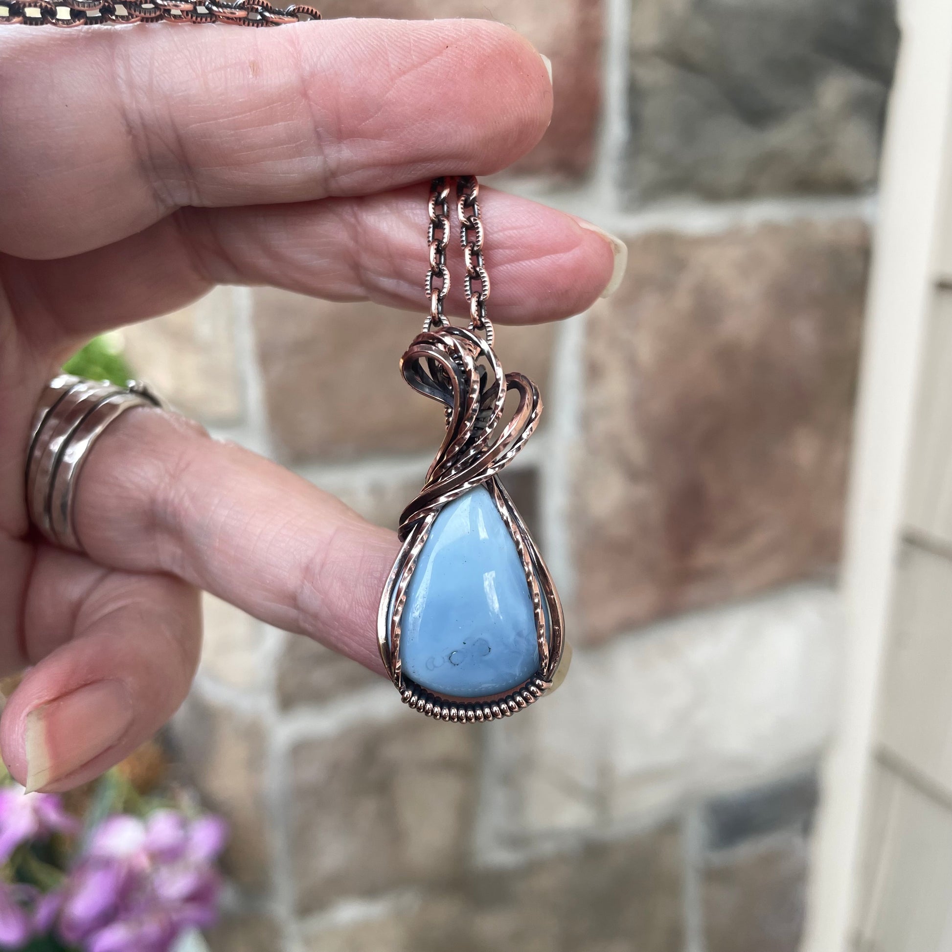 Blue Opal Teardrop Small Copper Necklace
