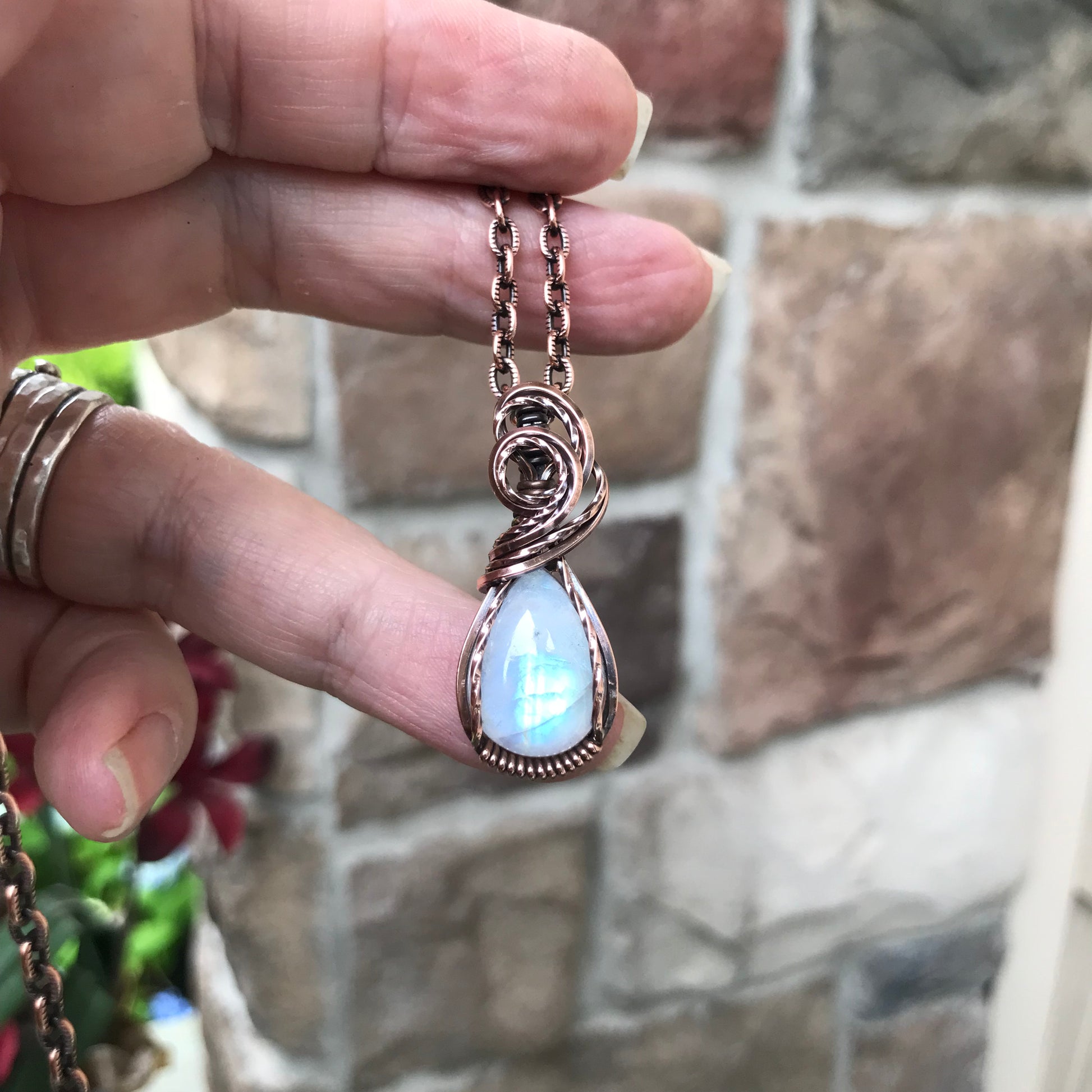 Moonstone Teardrop Copper Necklace