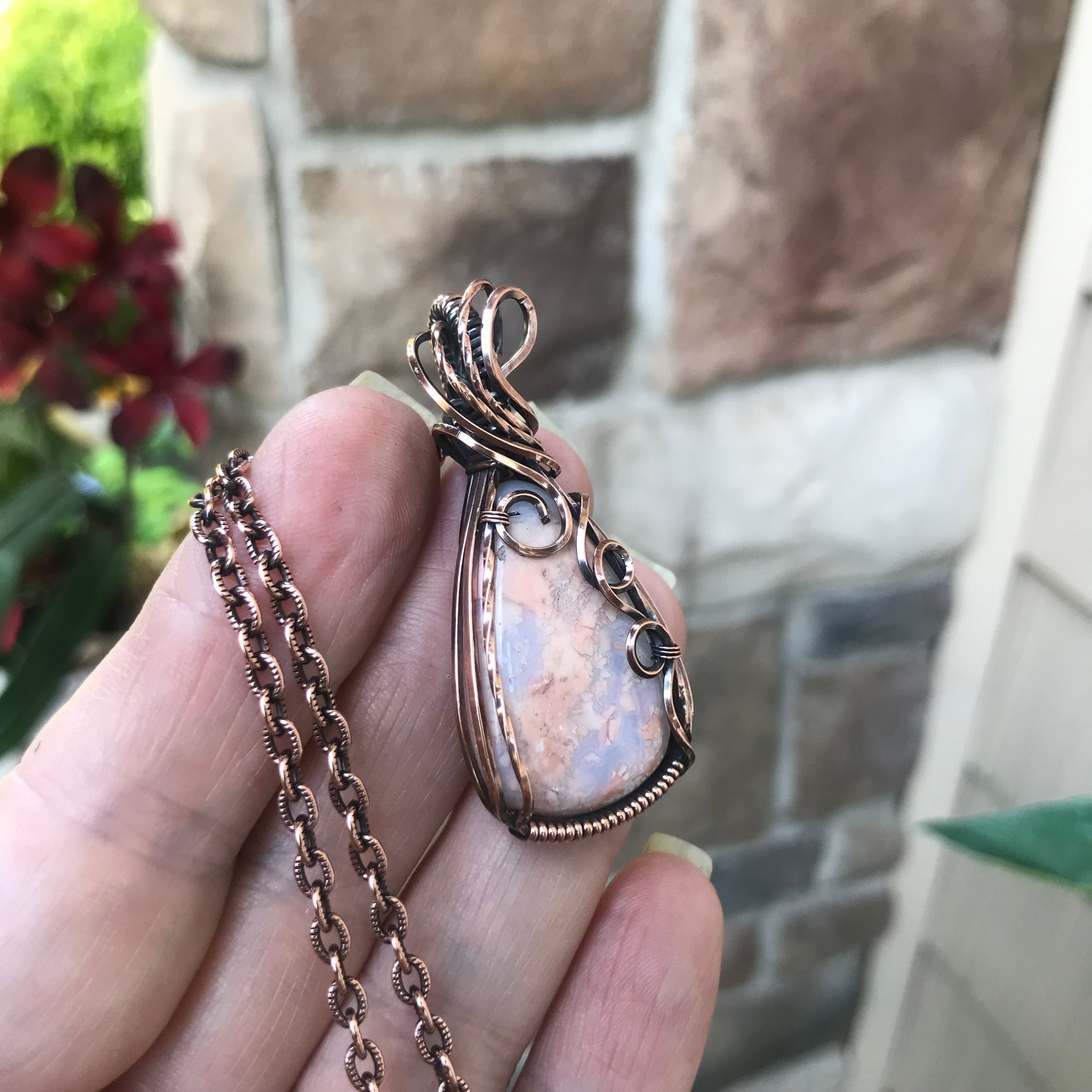 Cotton Candy Agate Copper Pendant