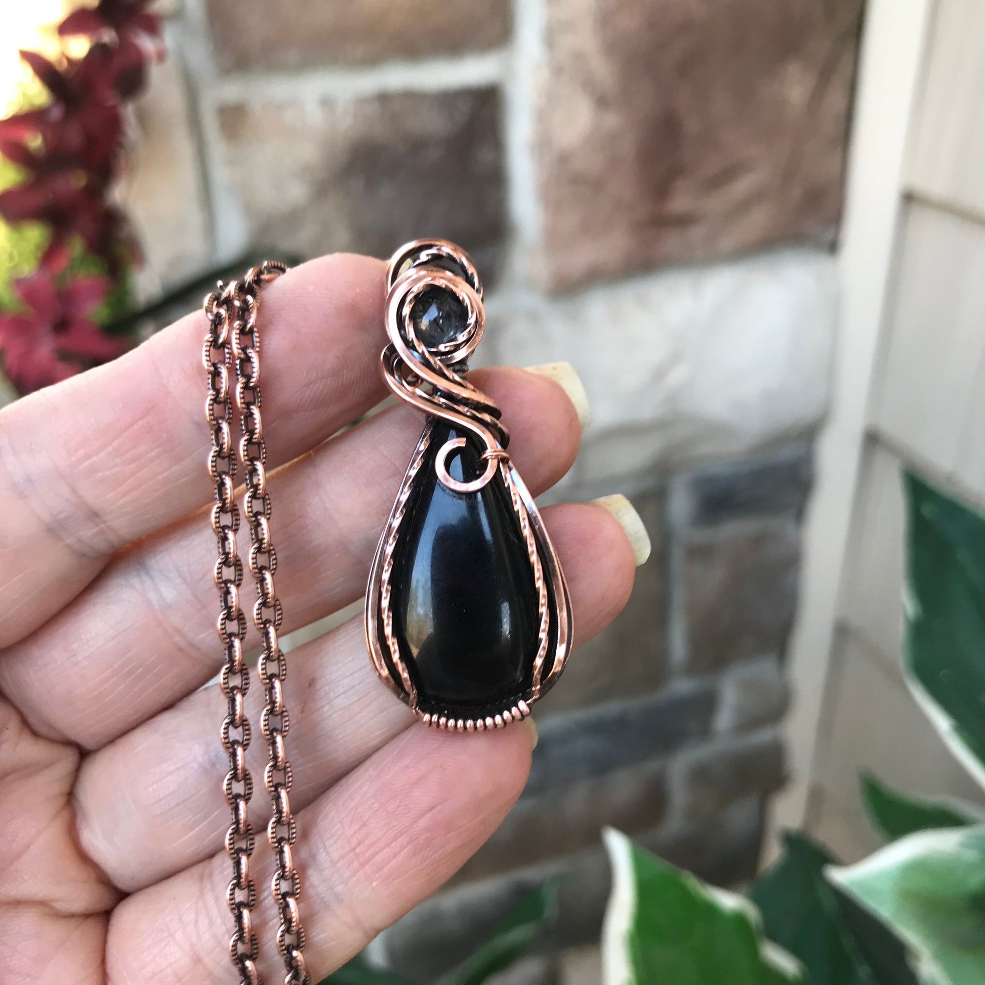 Black Onyx & Black Rutile Quartz Copper Necklace