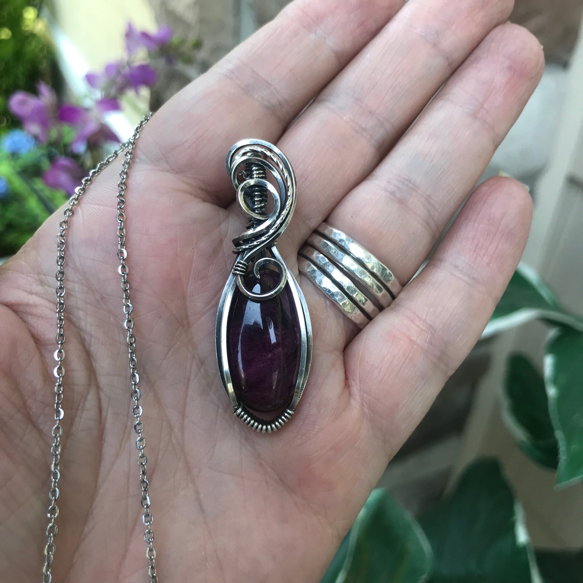 Purple Spiny Oyster Sterling Silver Pendant