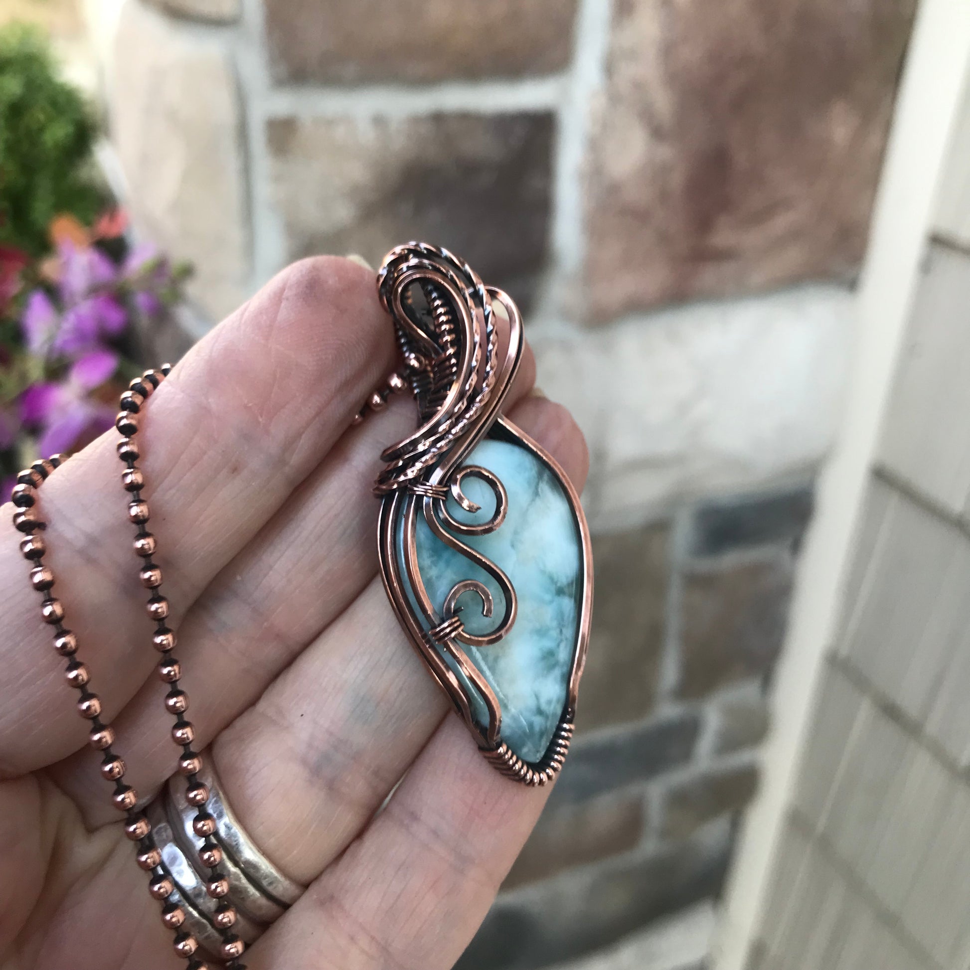 Larimar Copper Swirly Necklace