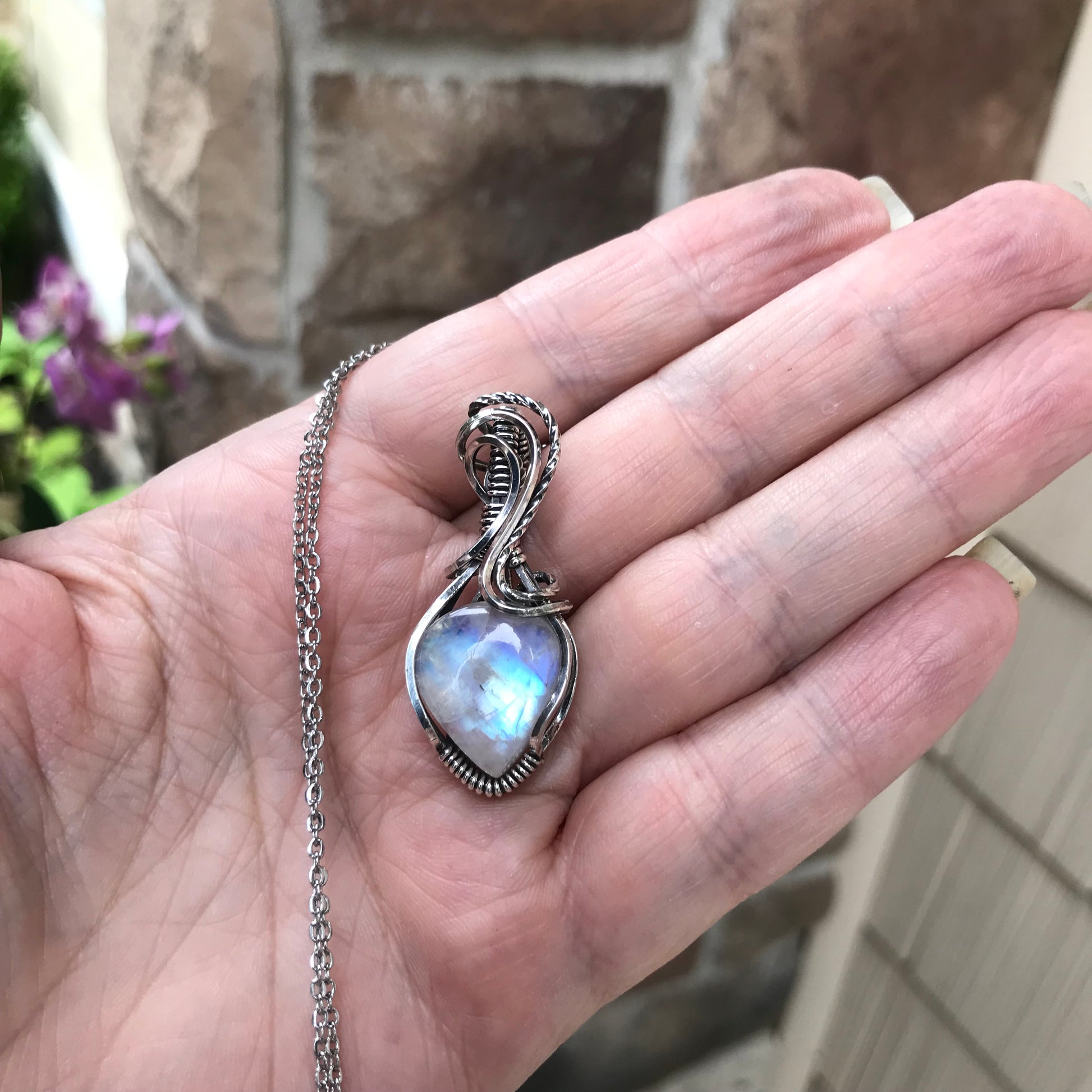Rainbow Moonstone Sterling Silver Pendant