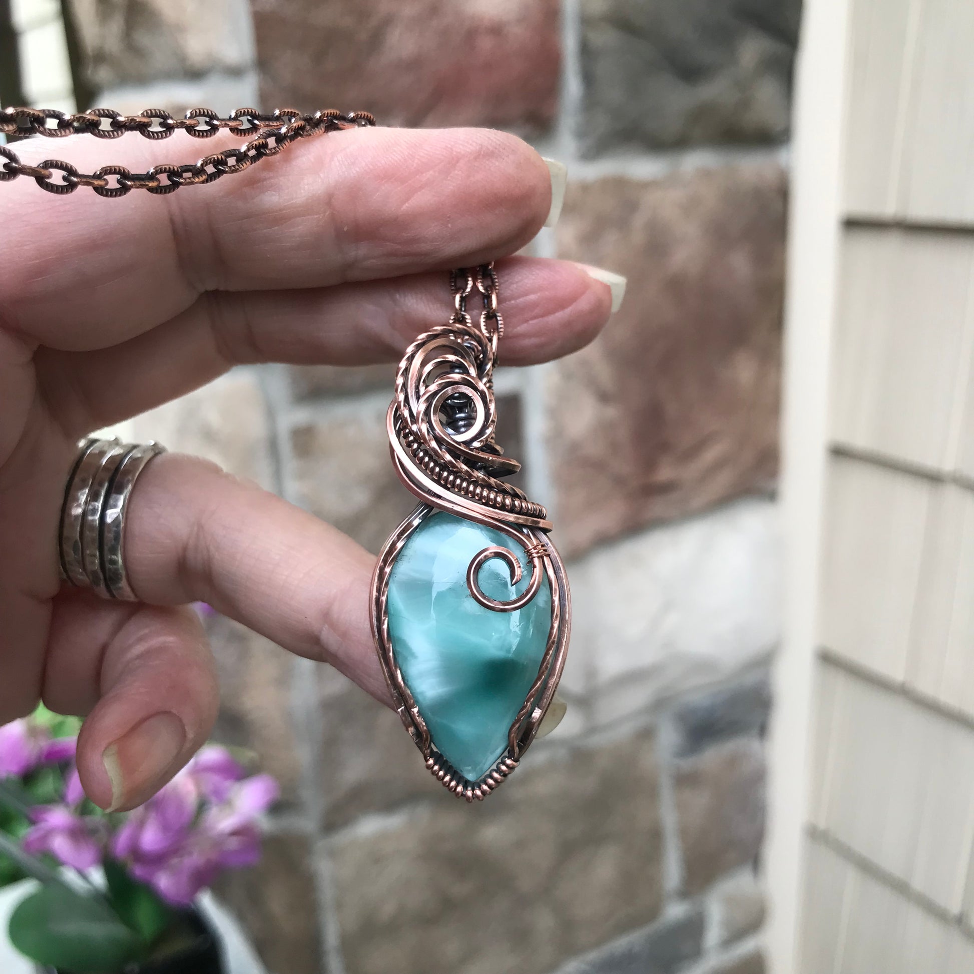 Blue Hemimorphite Copper Pendant