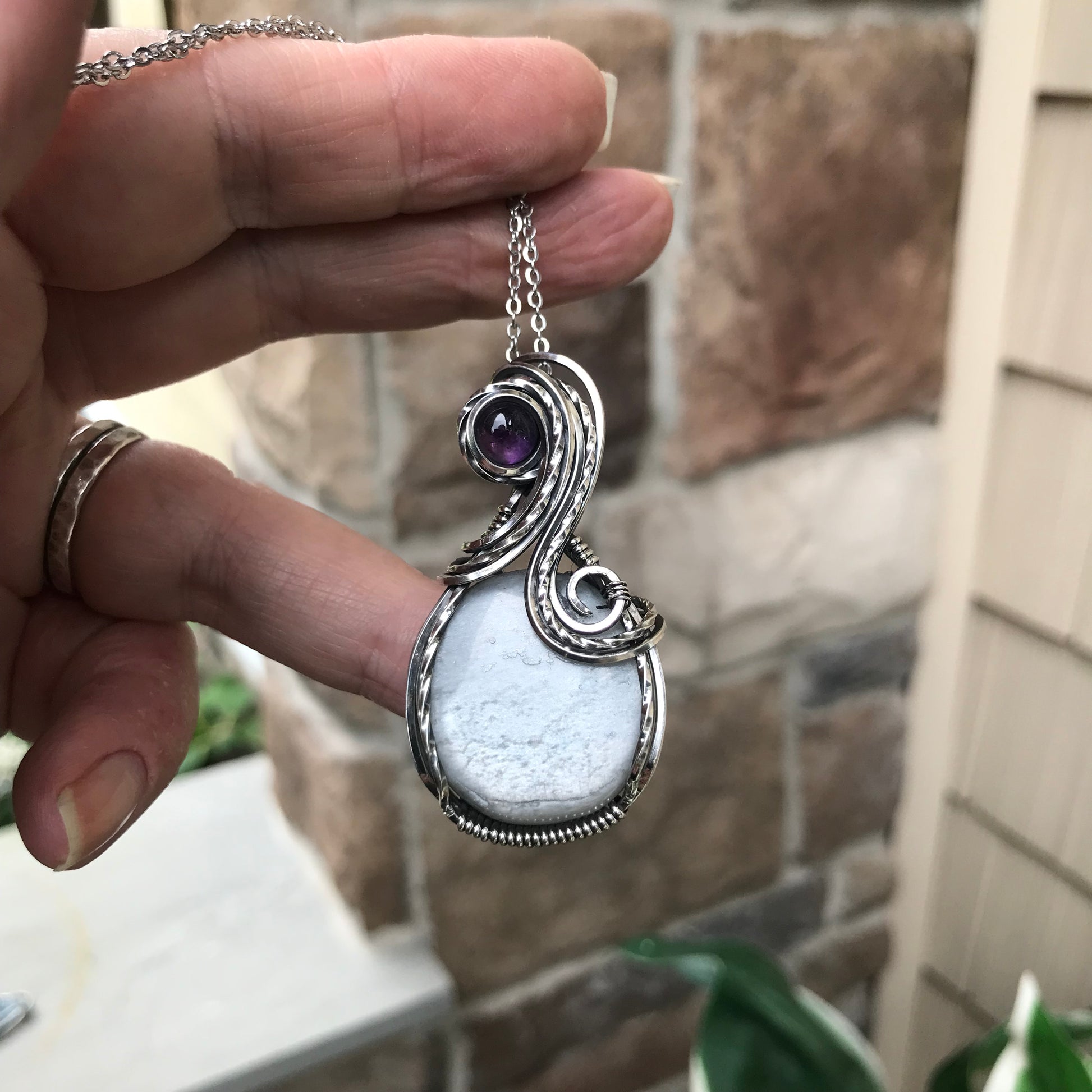 Silver Sheen Obsidian & Amethyst Silver Pendant