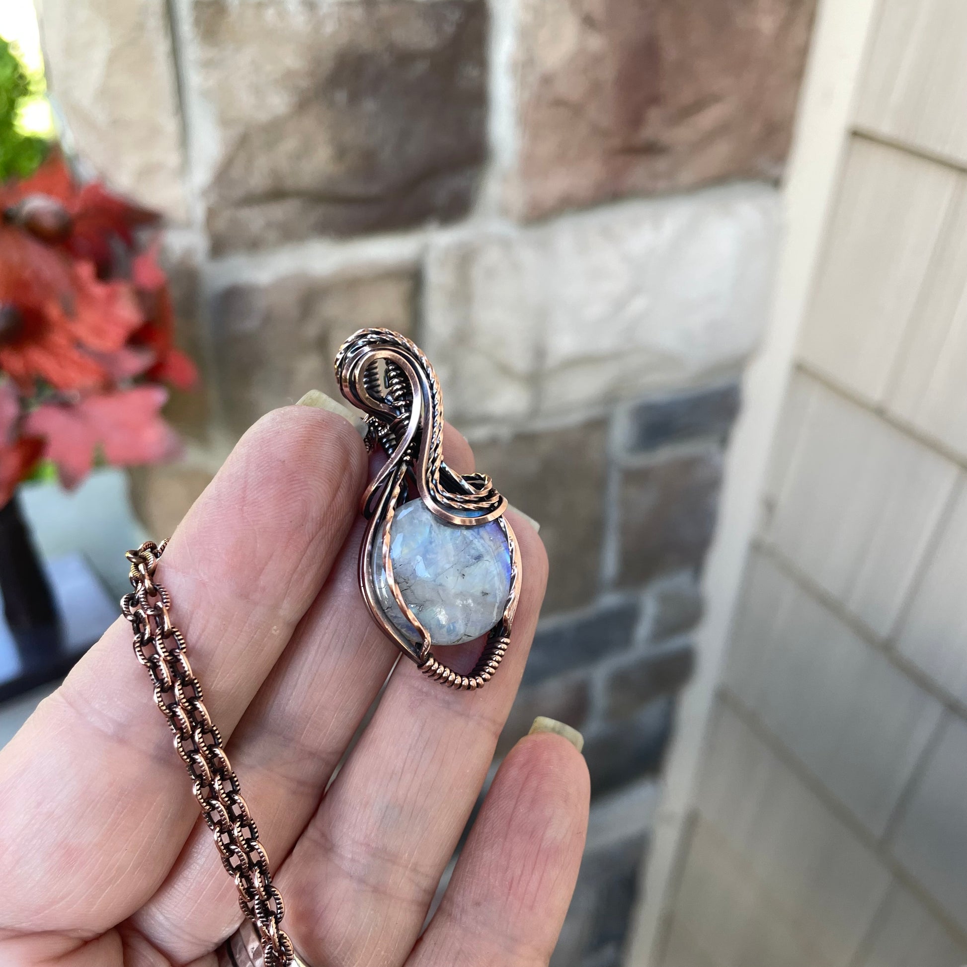 Blue Moonstone Round Copper Necklace
