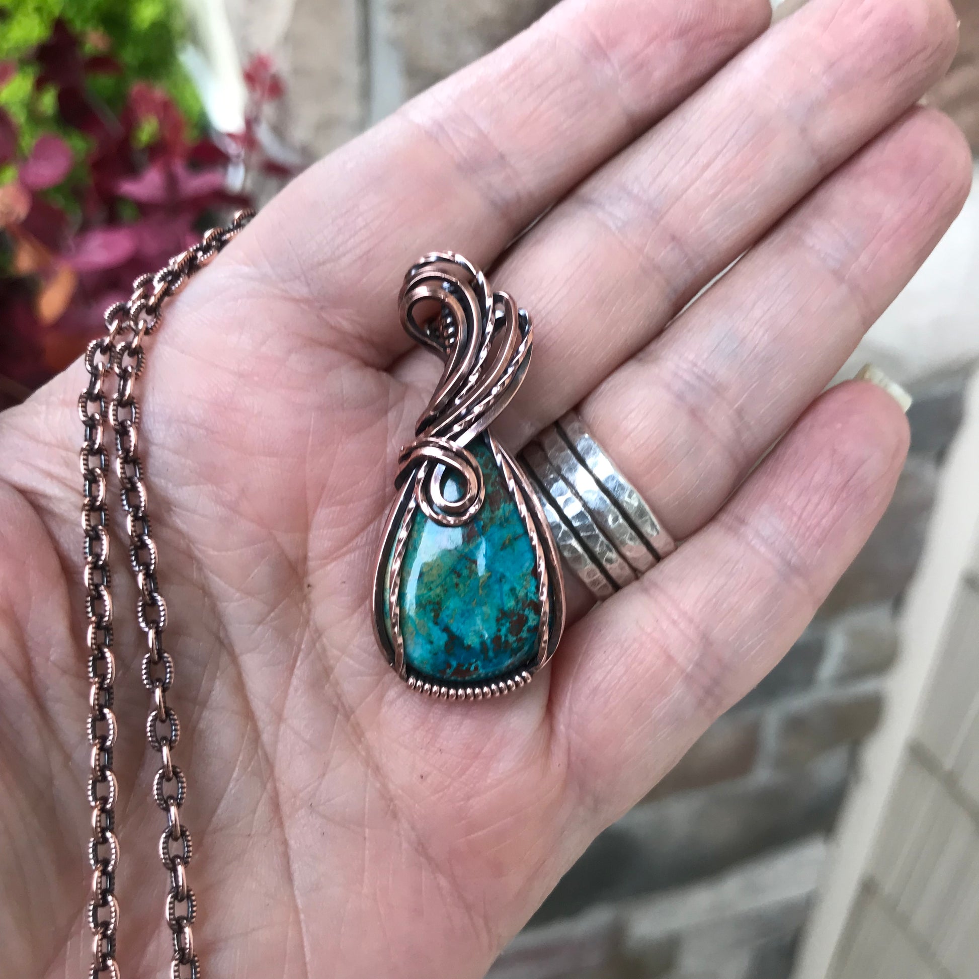 Chrysocolla Teardrop Copper Pendant