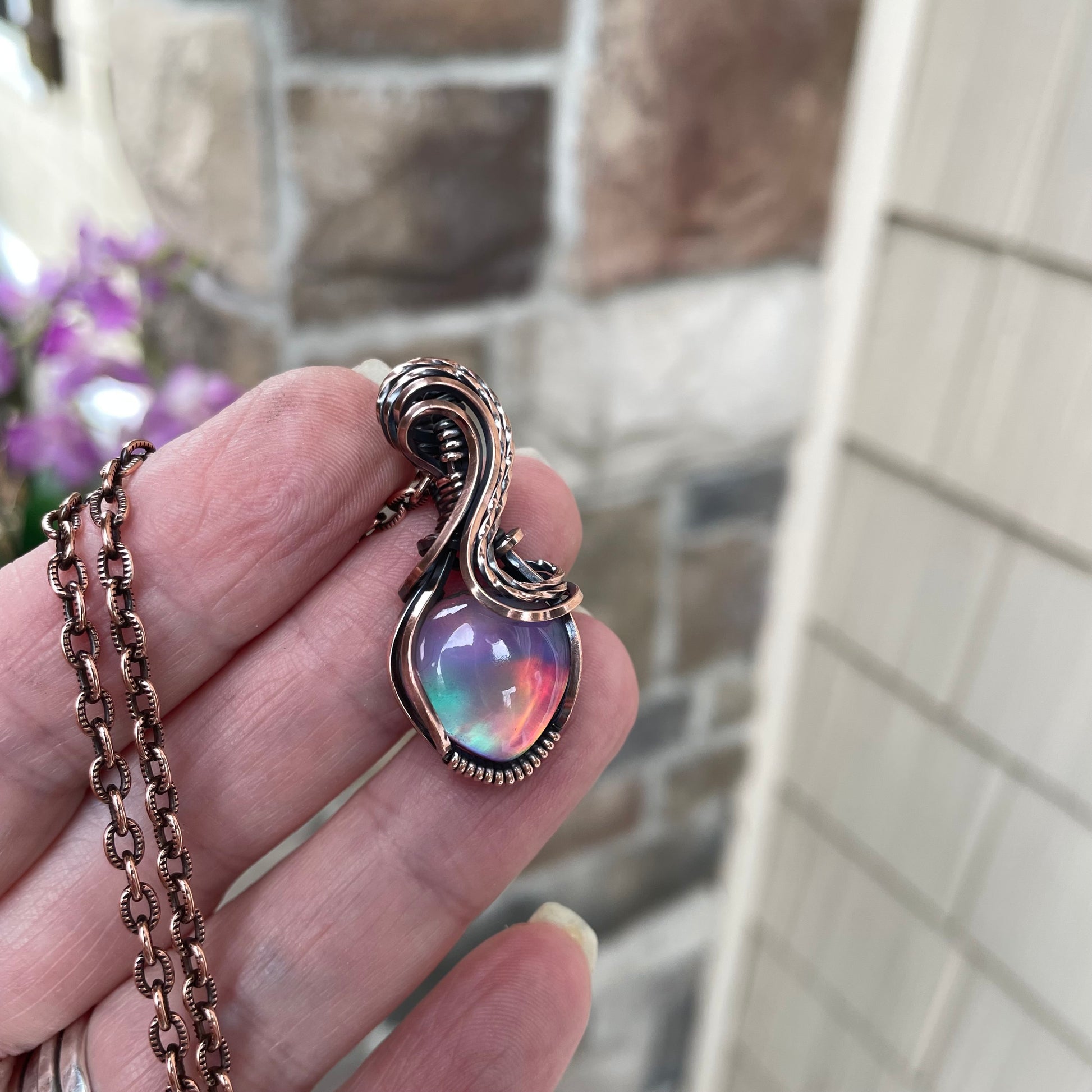 Aurora Opal Pastel Copper Pendant