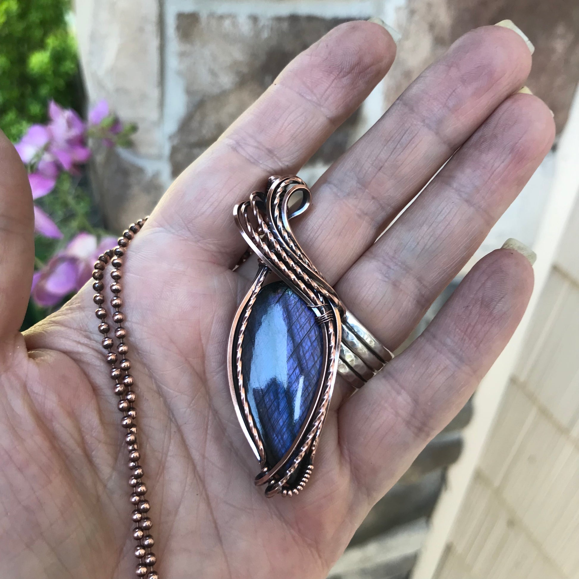 Purple Labradorite Copper Pendant