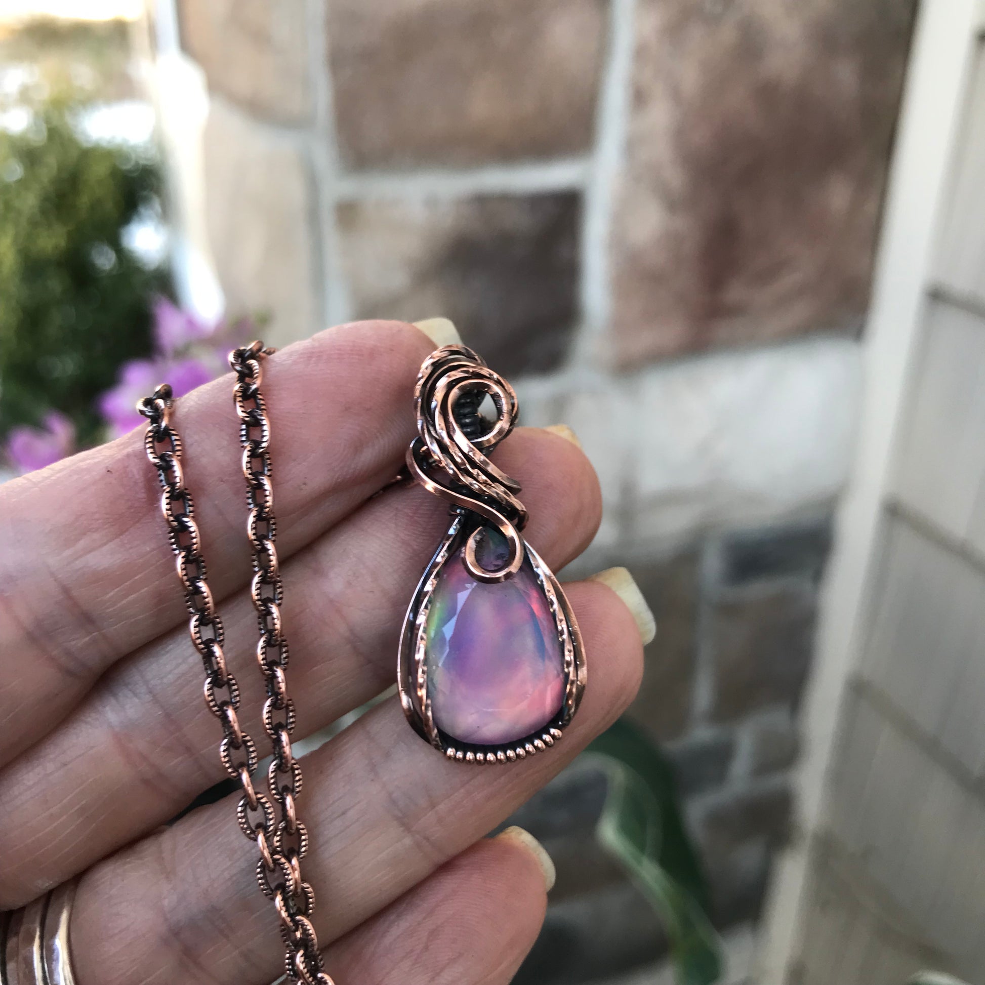 Aurora Opal Rainbow Pastel Copper Necklace