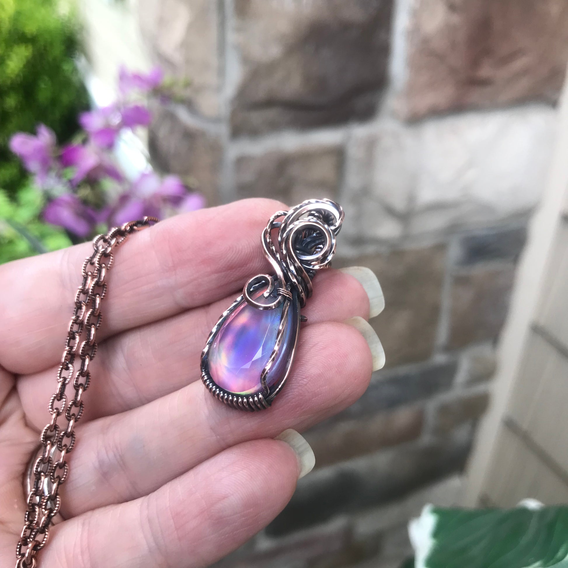 Aurora Opal Rainbow Copper Necklace