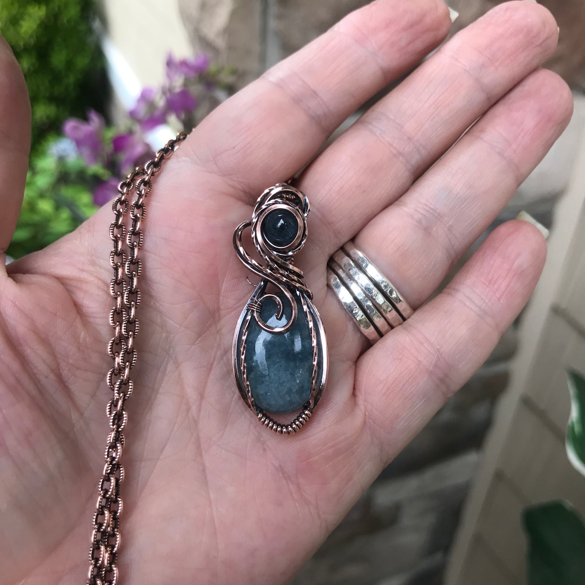 Aquamarine Oval Small Copper Pendant