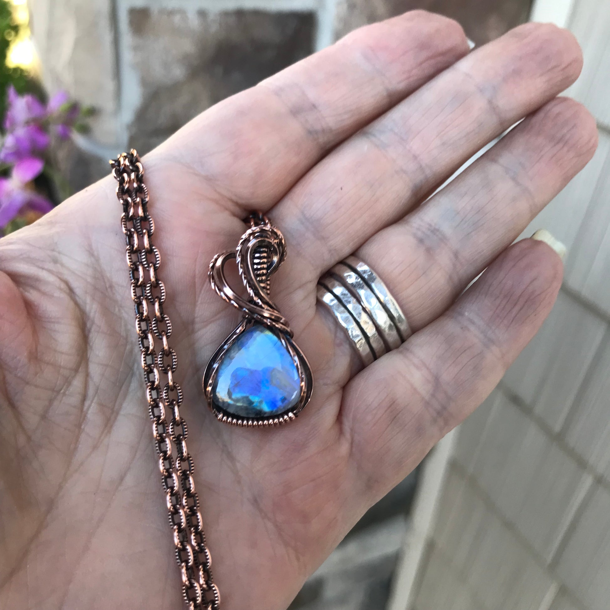 Moonstone Small Teardrop Copper Pendant