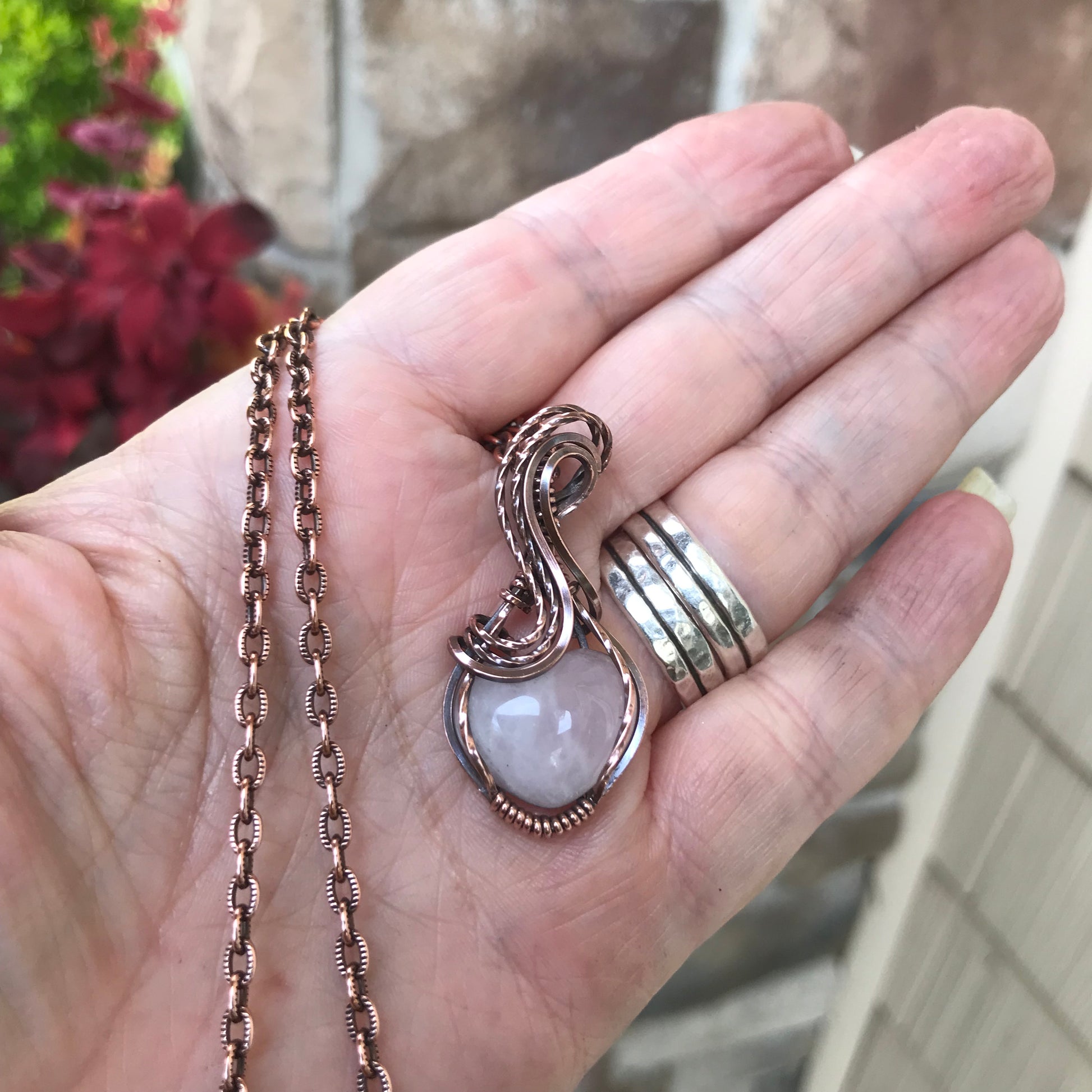 Rose Quartz Copper Heart Pendant