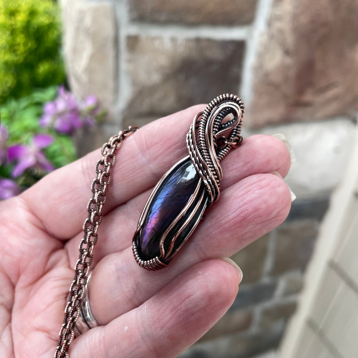 Blue Purple Labradorite Copper Pendant