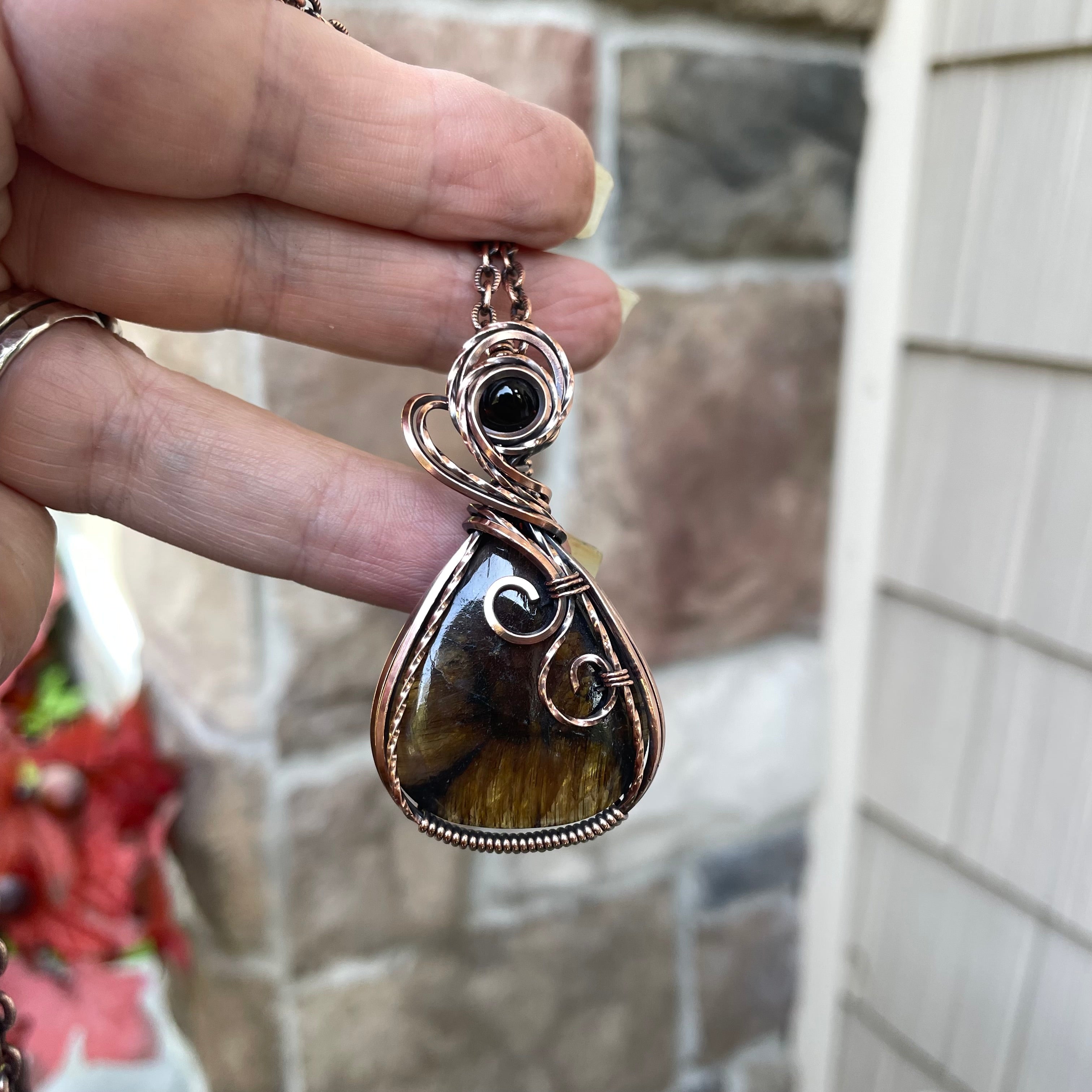 Chiastolite & Smoky Quartz Copper Necklace
