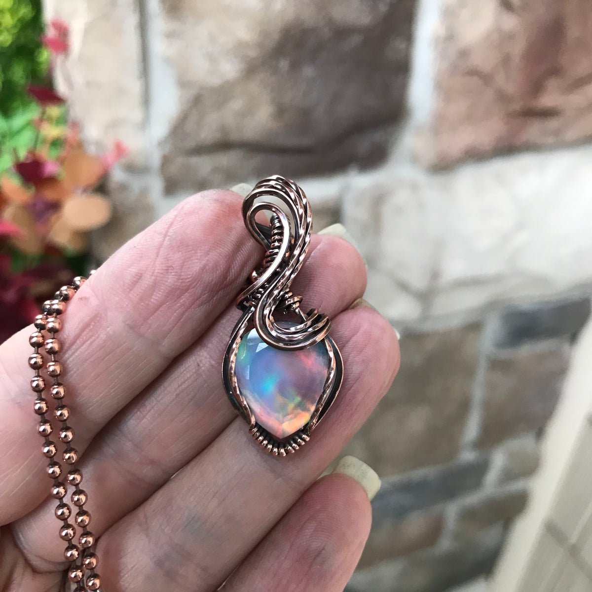 Aurora Opal Pastel Copper Pendant