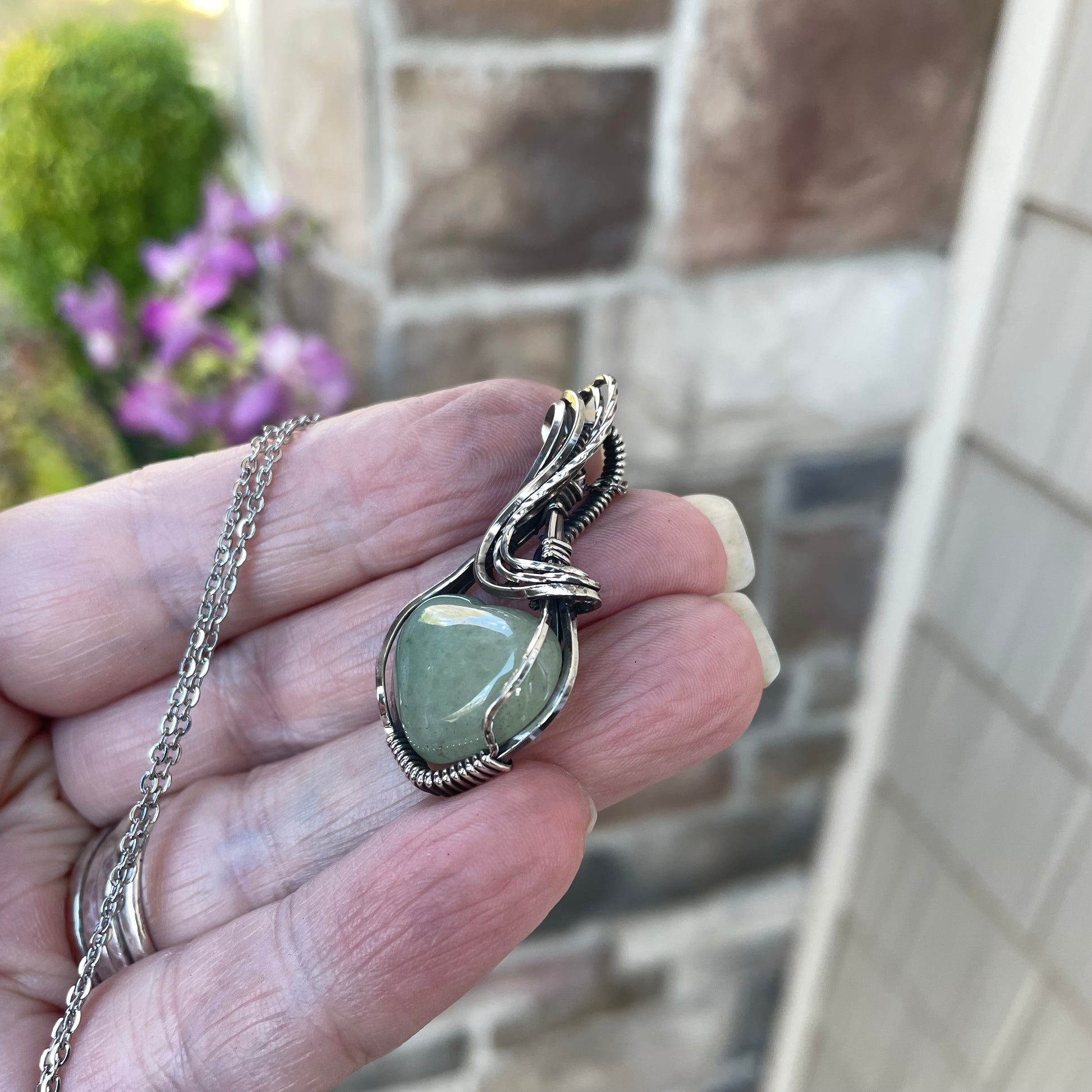 Green Aventurine Mini Heart Sterling Silver Necklace