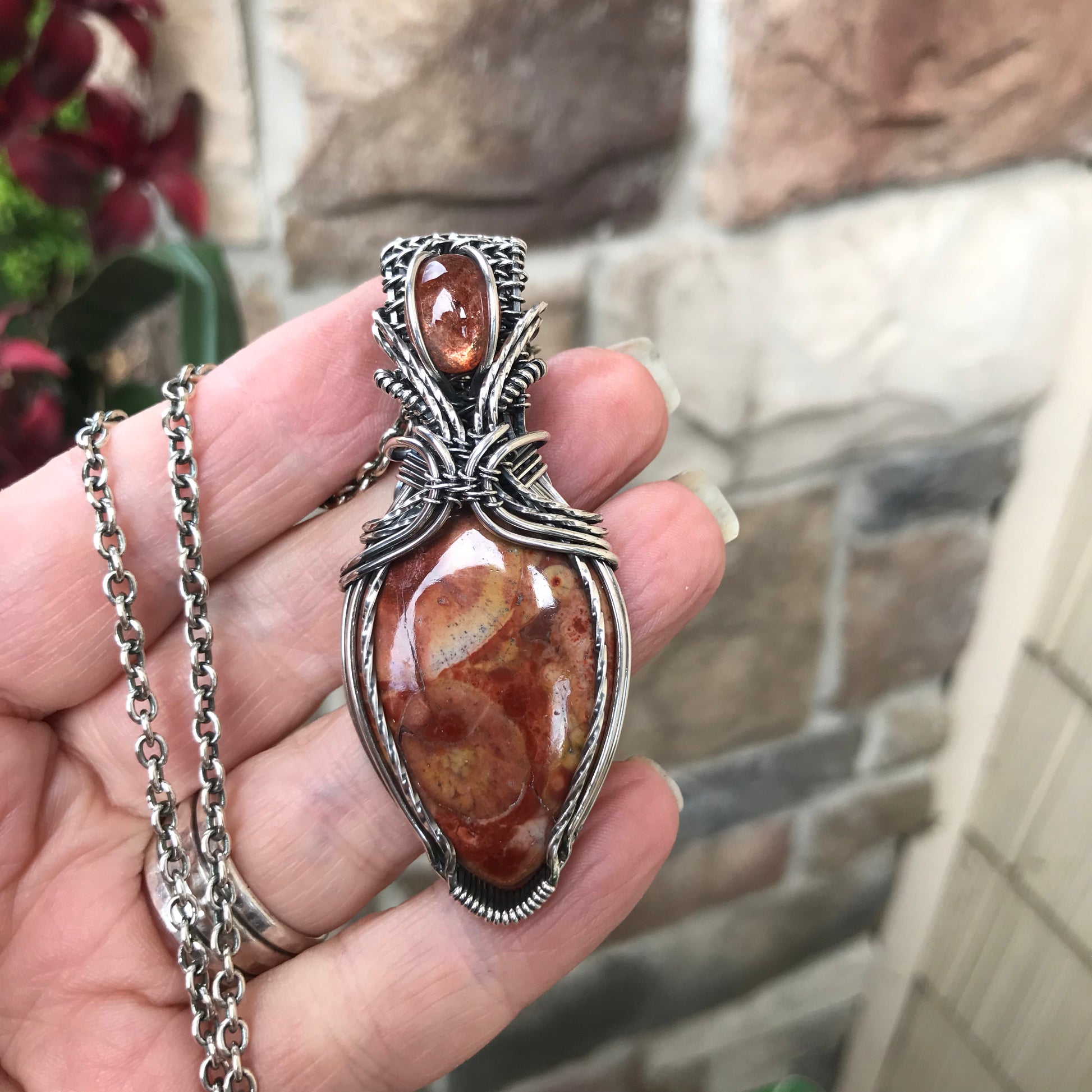 CUSTOM LISTING - Wildeye Jasper & Sunstone Sterling Silver Necklace