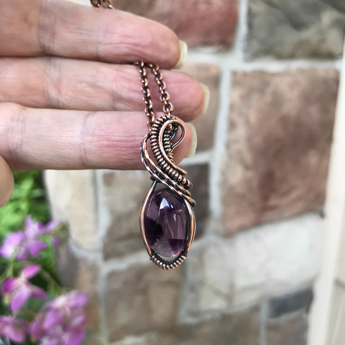 Amethyst Small Oval Copper Necklace